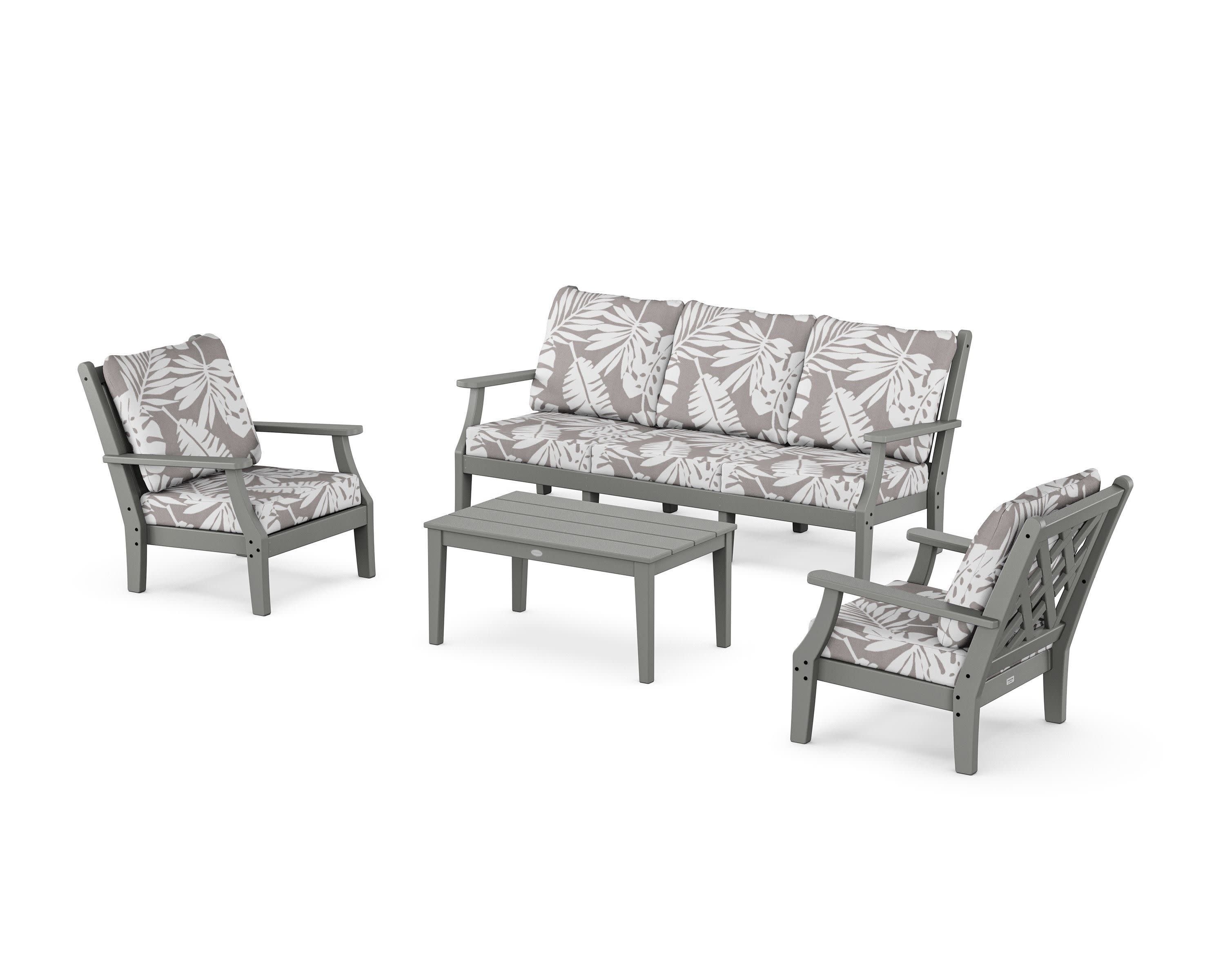 Wovendale 4-Piece Deep Seating Set with Sofa in Slate Grey / Leaf Grey Mist