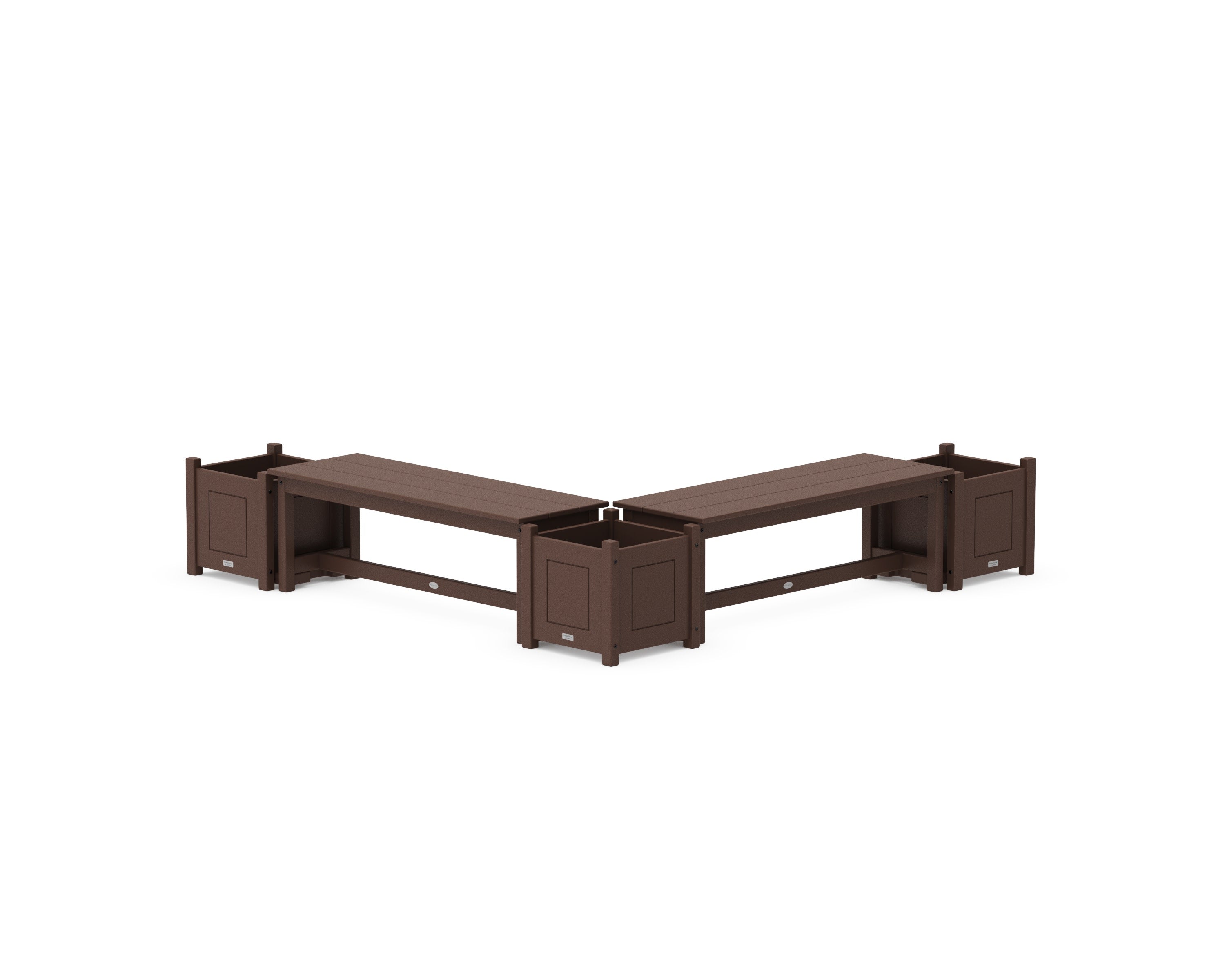 48" Country Living L- Shaped Planter Bench Corner Set in Mahogany