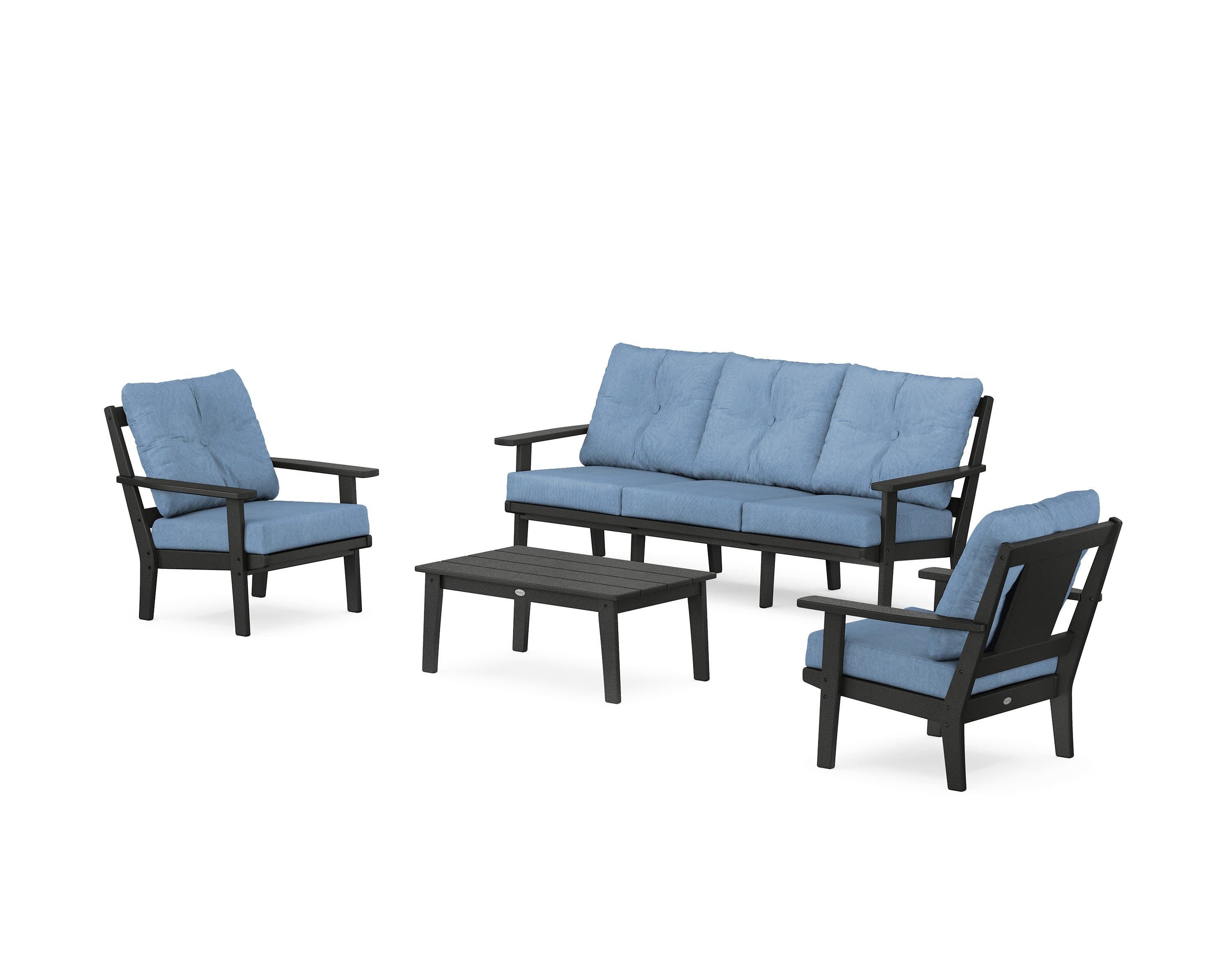 Prairie 4-Piece Deep Seating Set with Sofa in Black / Sky Blue