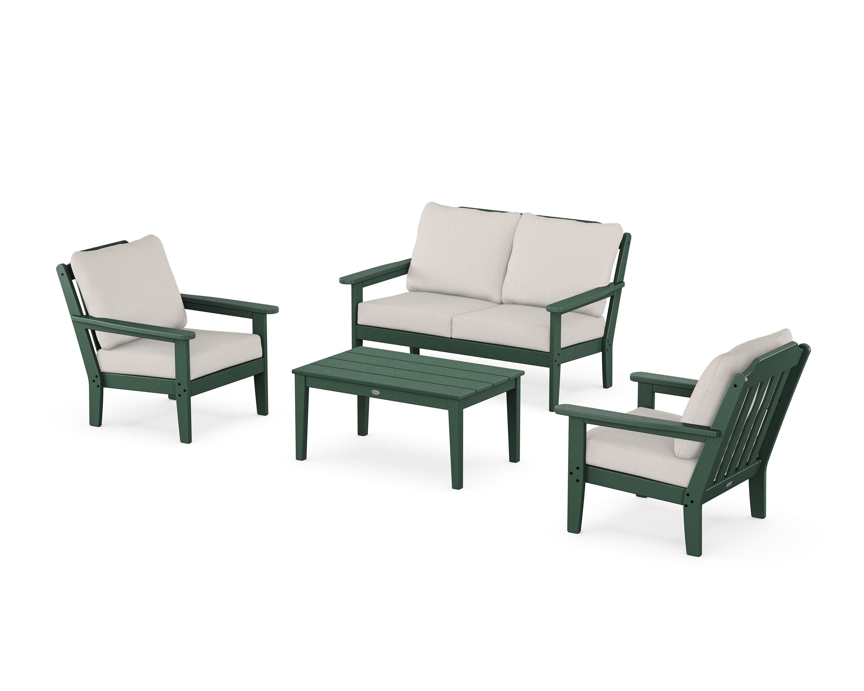 Cottage 4-Piece Deep Seating Set with Loveseat in Green / Cast Ash