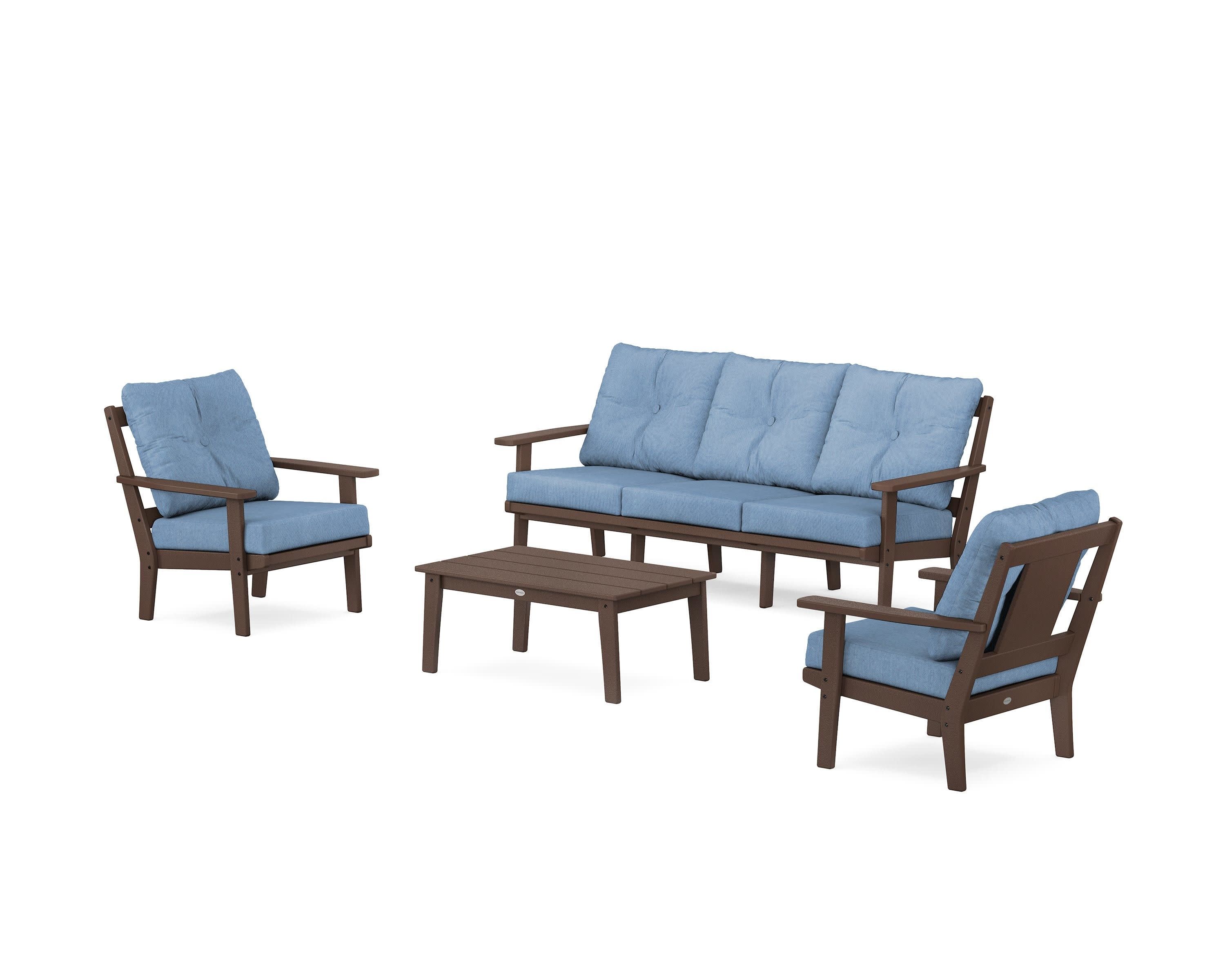Prairie 4-Piece Deep Seating Set with Sofa in Mahogany / Sky Blue