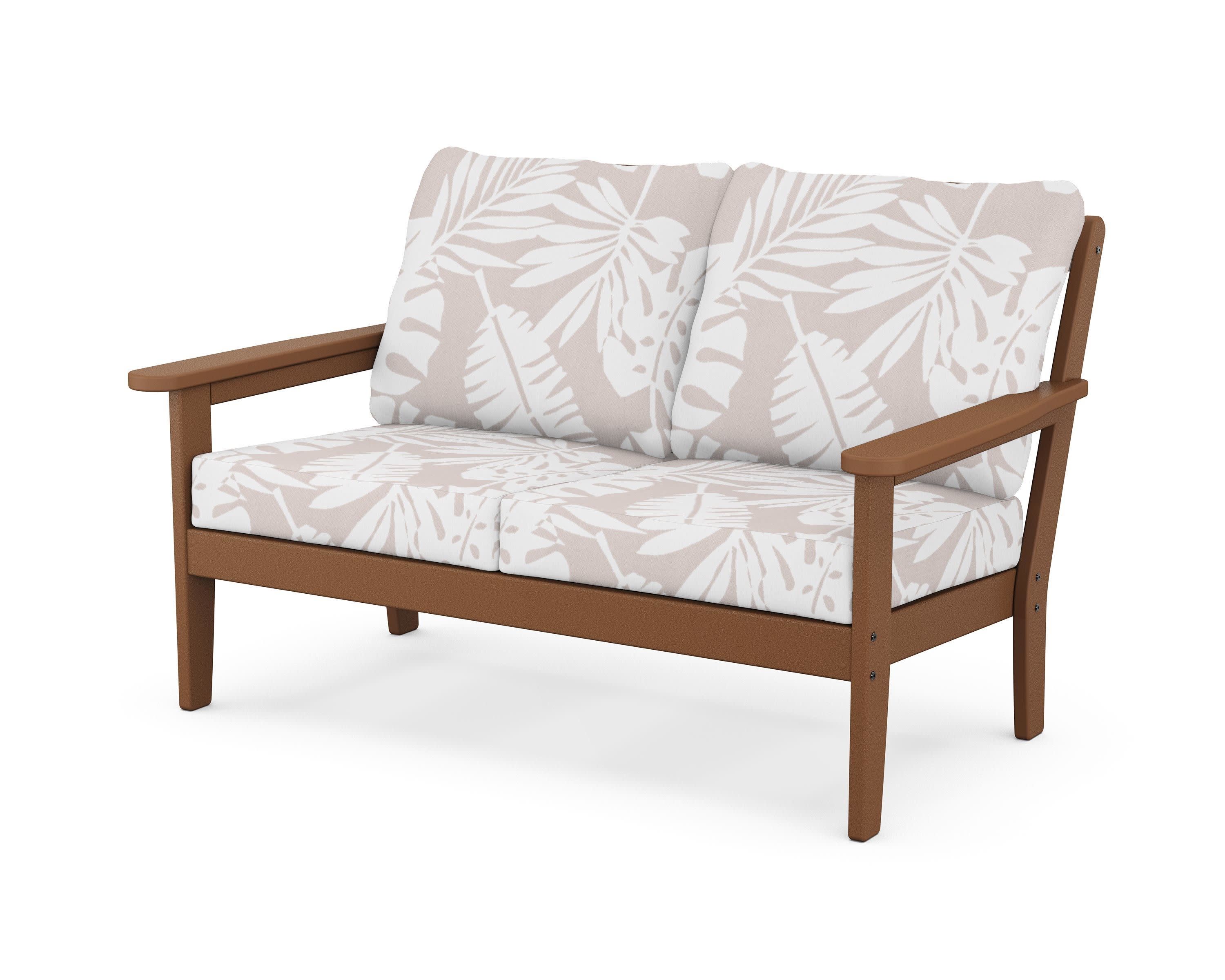 Cottage Deep Seating Loveseat in Teak / Leaf Dune Burlap
