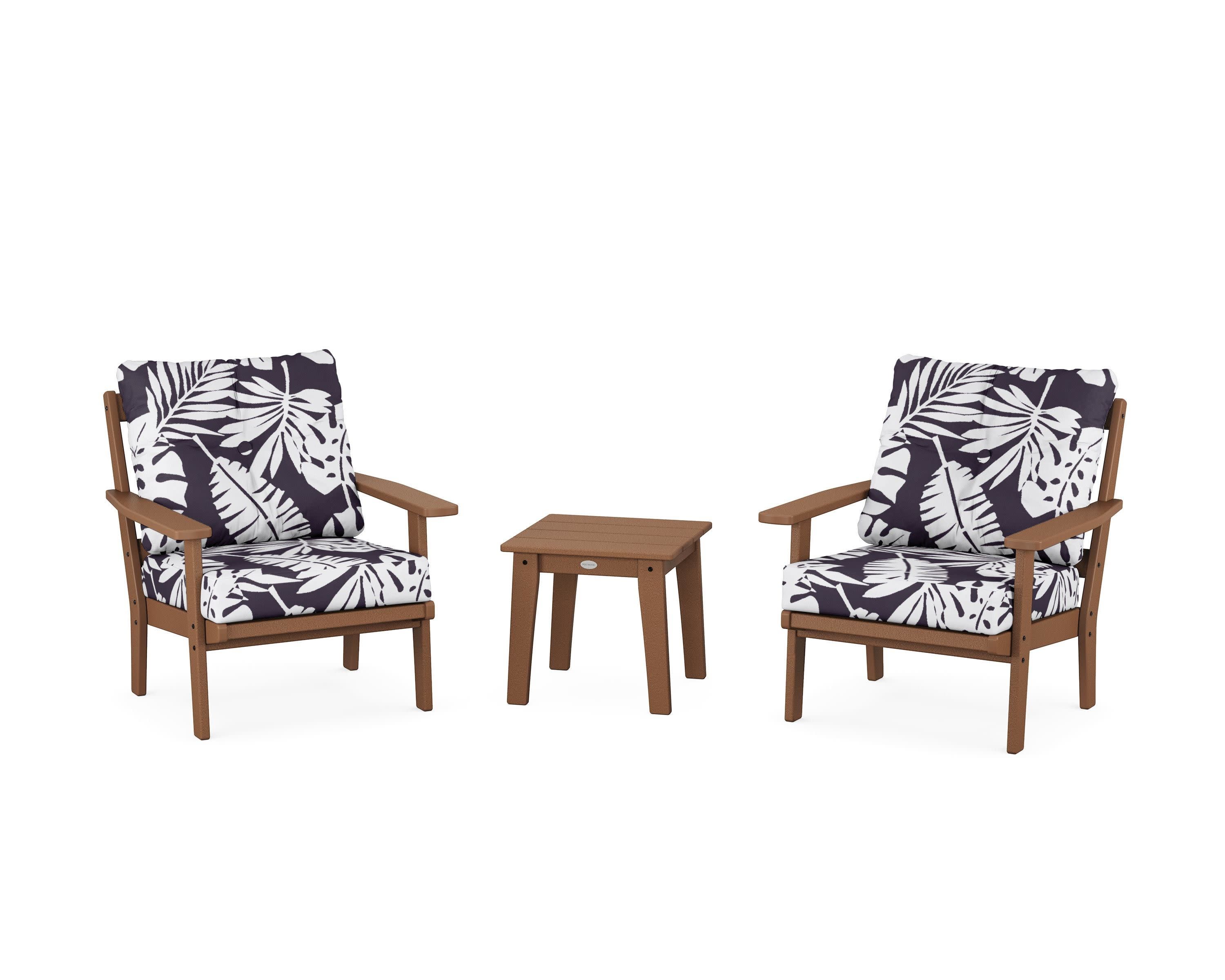 Prairie 3-Piece Deep Seating Set in Teak / Leaf Navy