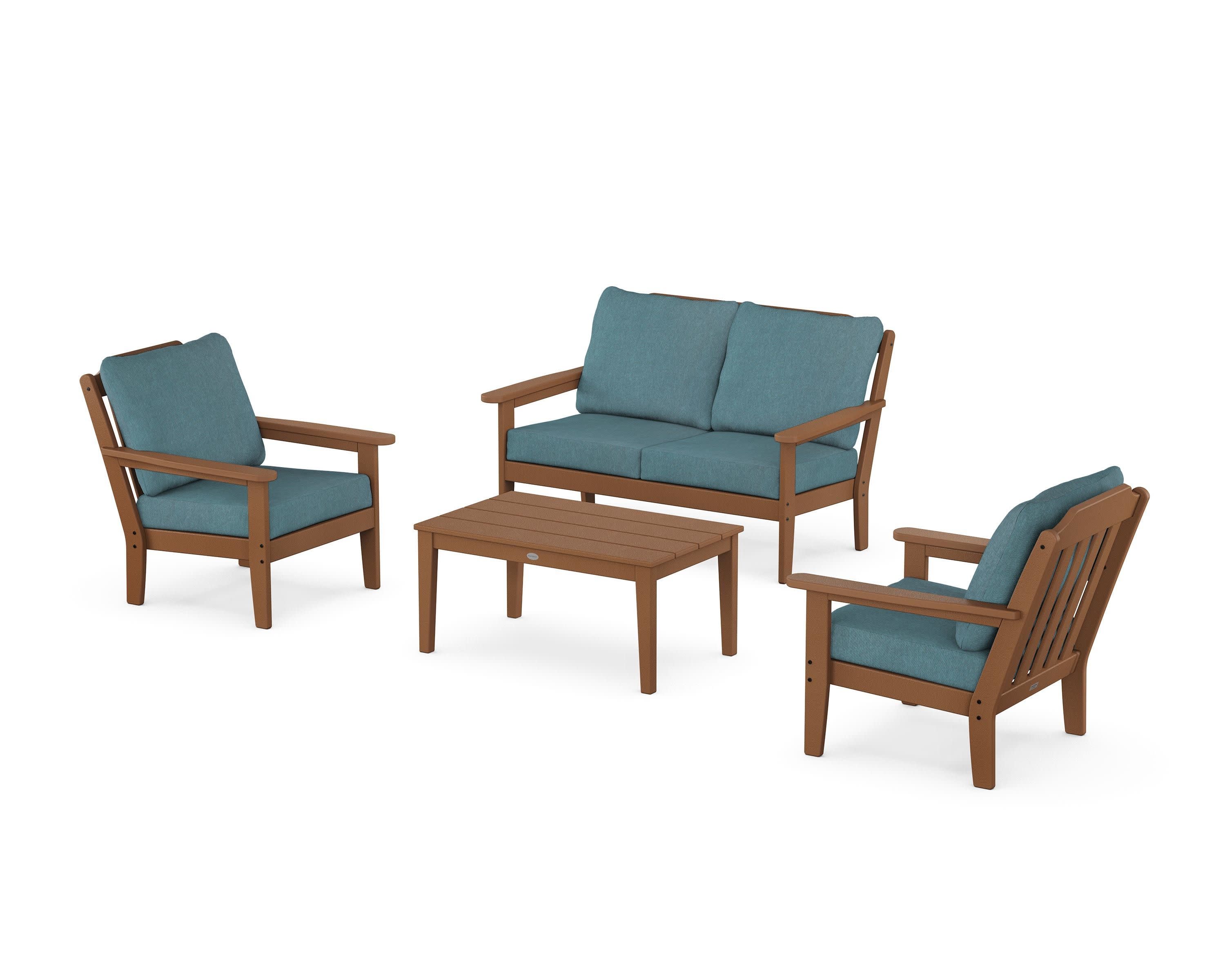 Cottage 4-Piece Deep Seating Set with Loveseat in Teak / Ocean Teal