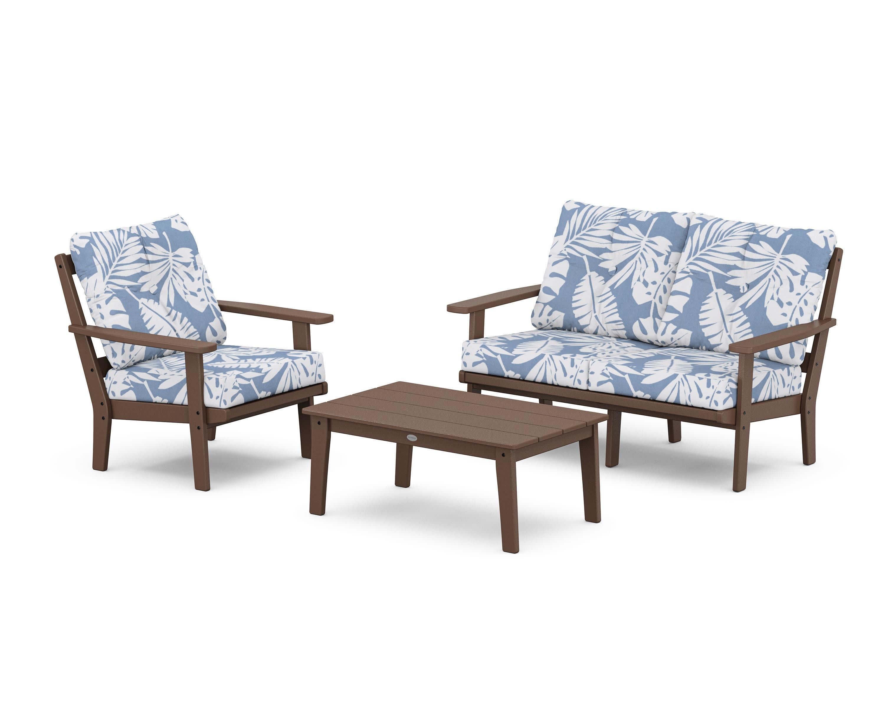 Prairie 3-Piece Deep Seating Set with Loveseat in Mahogany / Leaf Sky Blue