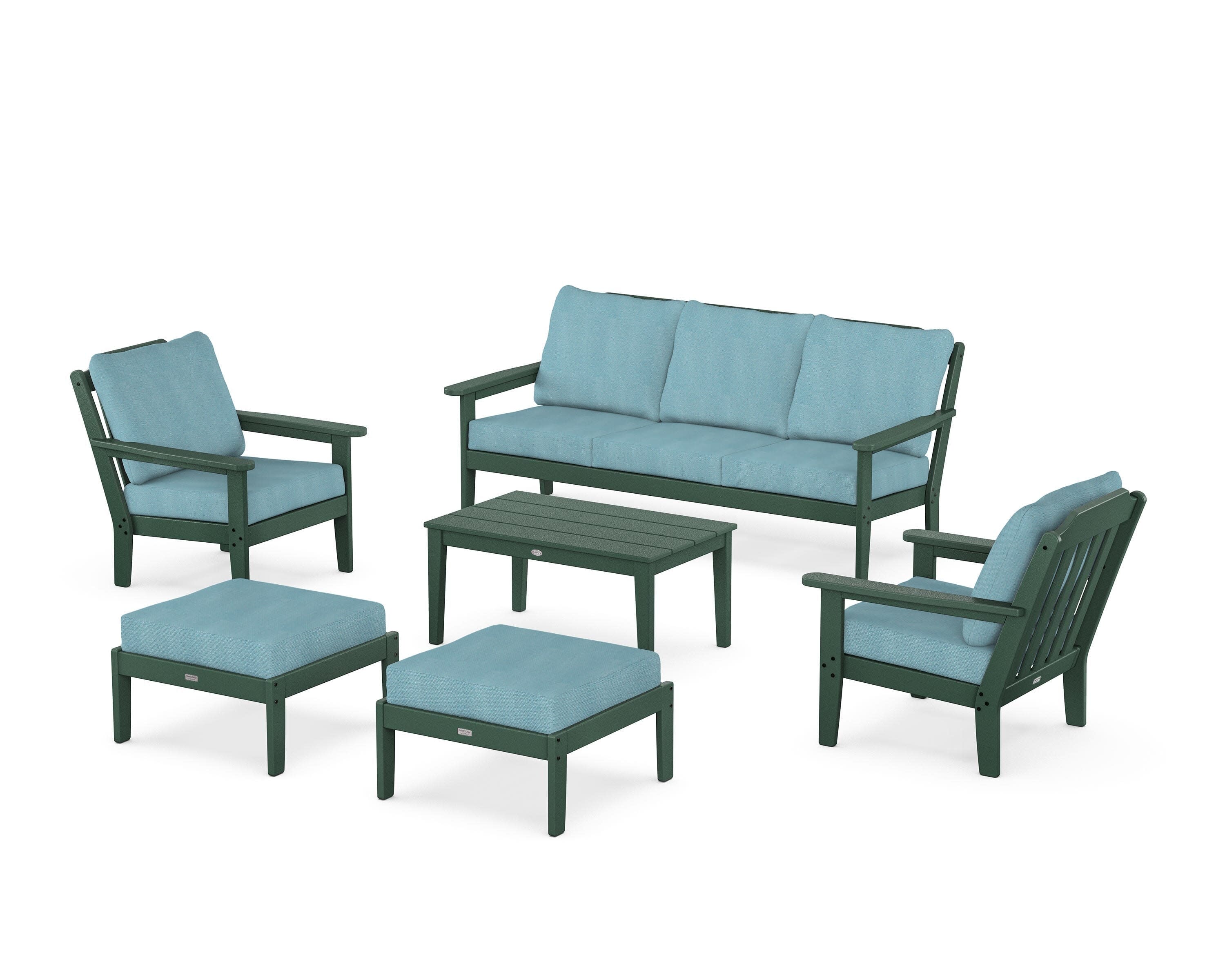 Cottage 6-Piece Lounge Sofa Set in Green / Lattice Sky Blue