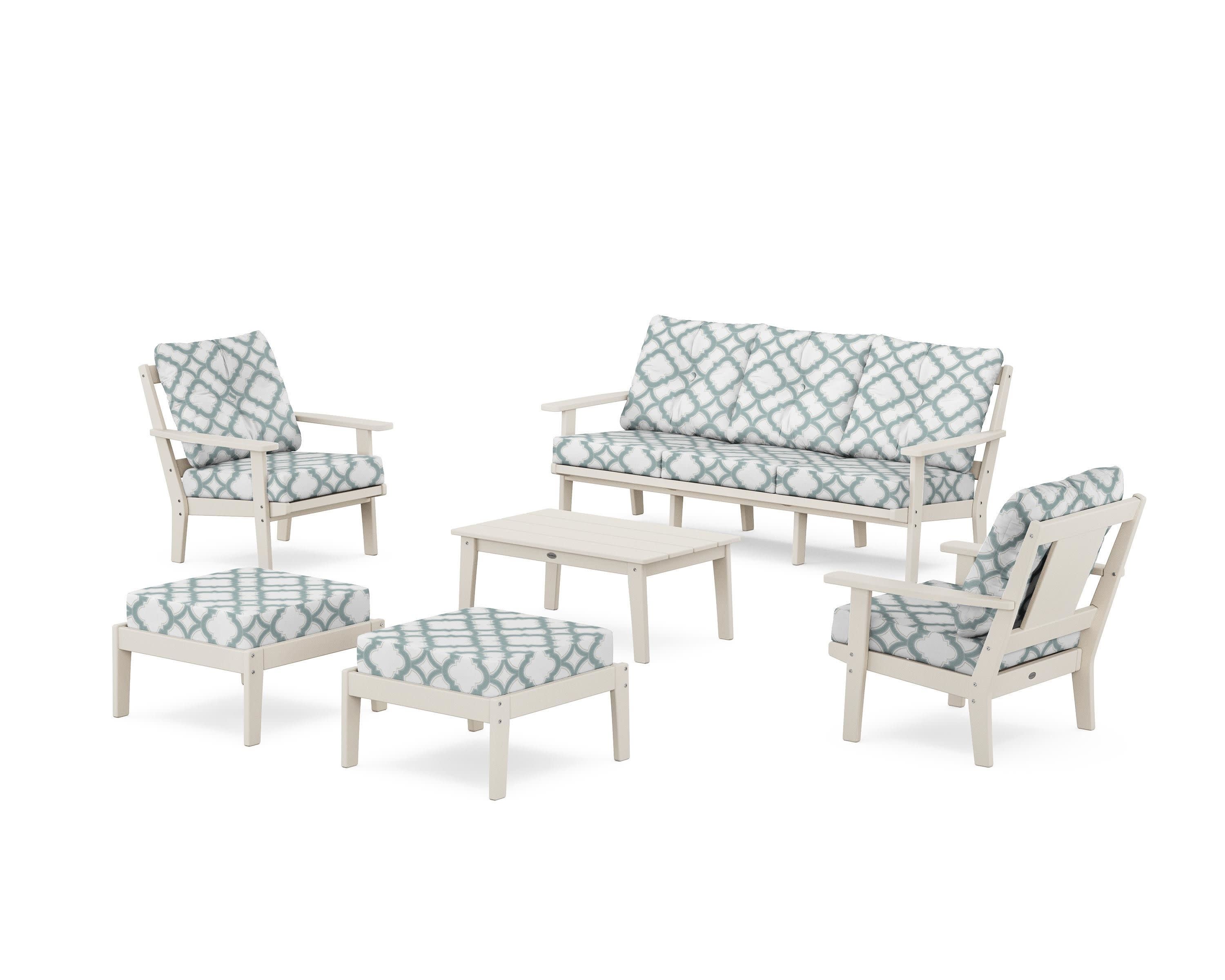 Prairie 6-Piece Lounge Sofa Set in Sand / Trellis Glacier Spa