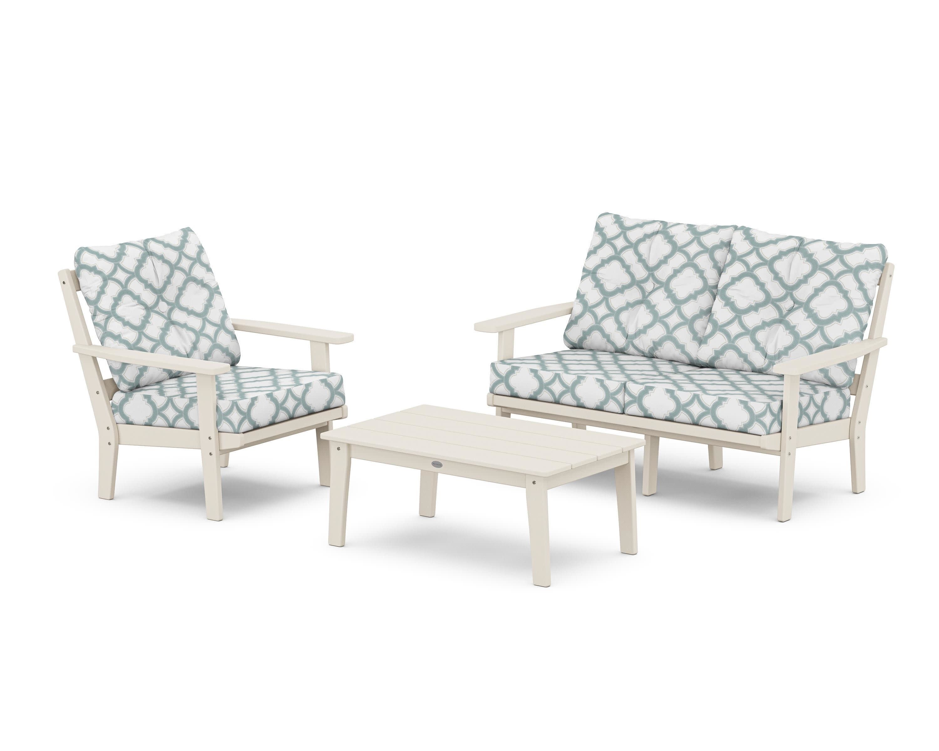 Prairie 3-Piece Deep Seating Set with Loveseat in Sand / Trellis Glacier Spa