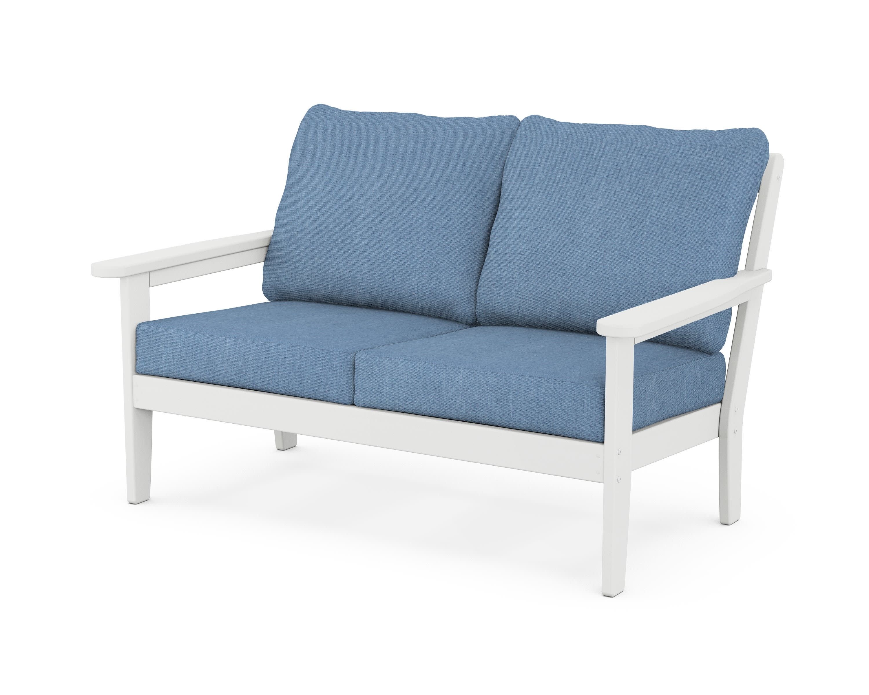 Cottage Deep Seating Loveseat in White / Sky Blue
