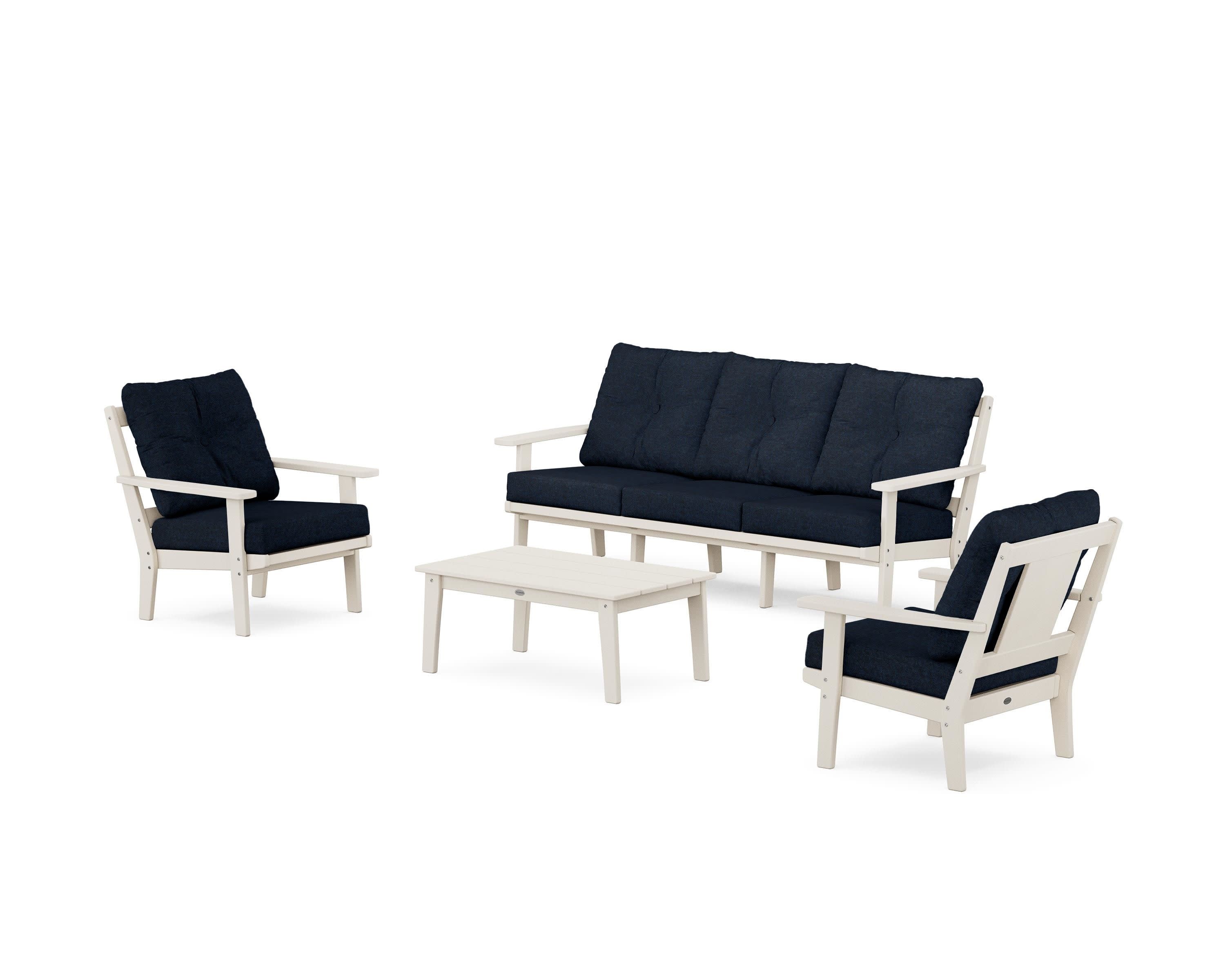 Prairie 4-Piece Deep Seating Set with Sofa in Sand / Marine Indigo