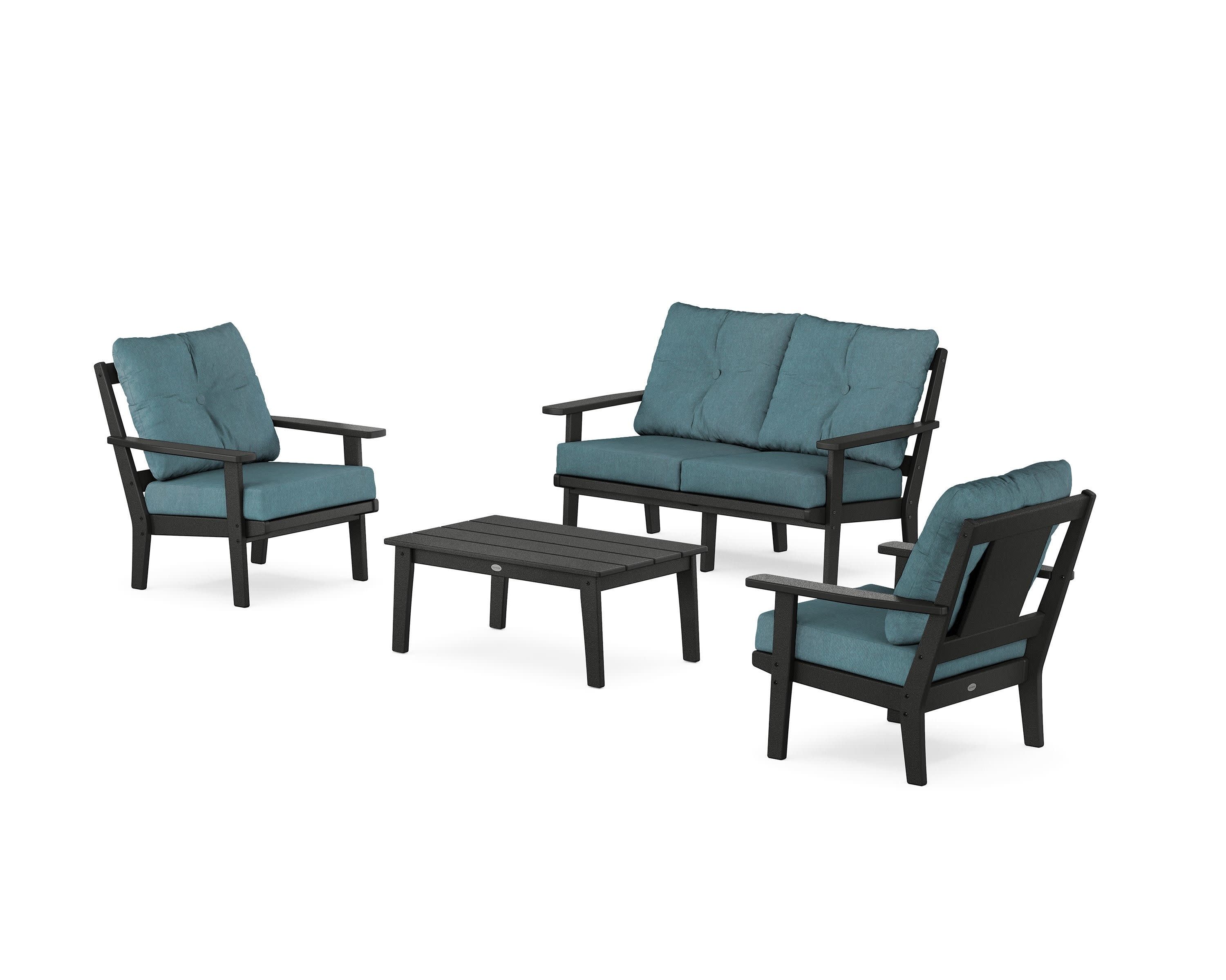 Prairie 4-Piece Deep Seating Set with Loveseat in Black / Ocean Teal