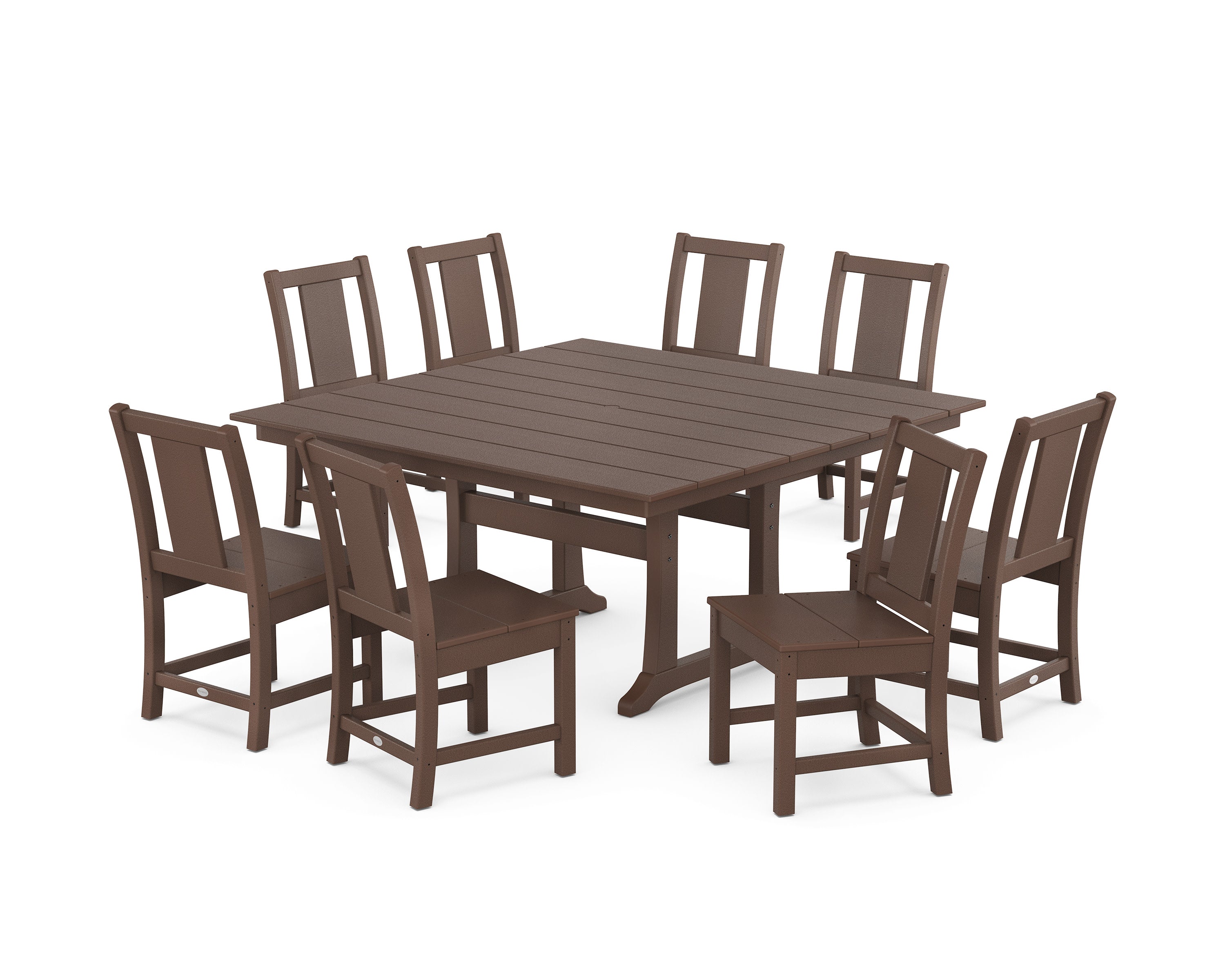 Prairie Side Chair 9-Piece Square Farmhouse Dining Set with Trestle Legs in Mahogany