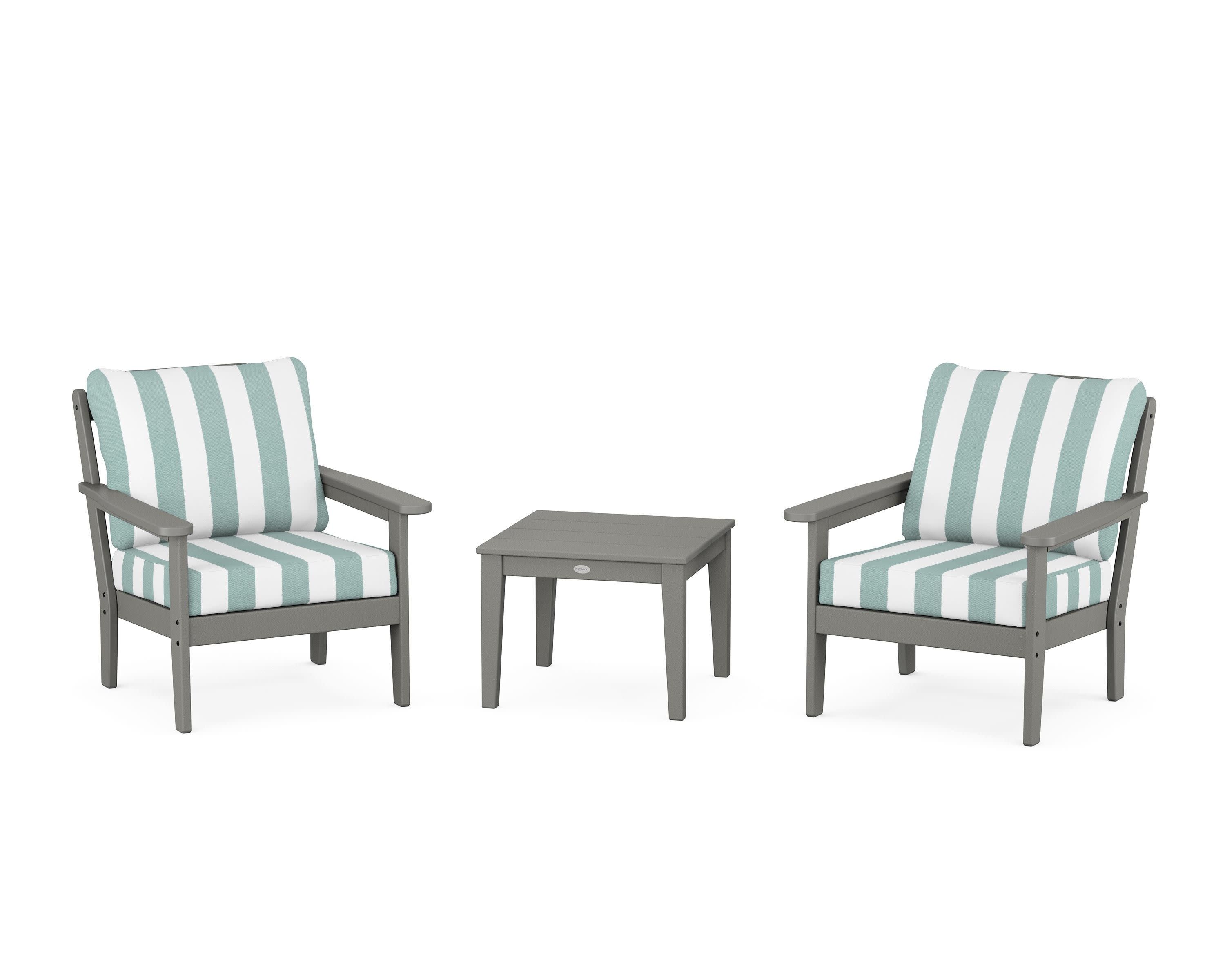 Cottage 3-Piece Deep Seating Set in Slate Grey / Cabana Stripe Glacier Spa