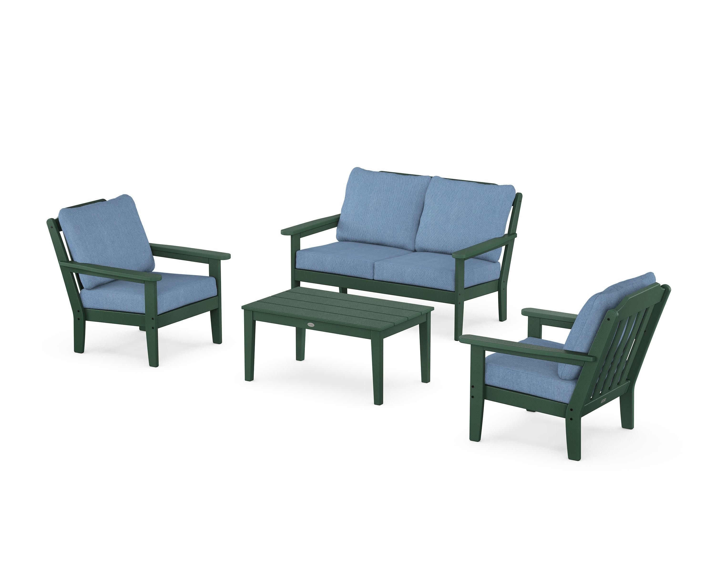 Cottage 4-Piece Deep Seating Set with Loveseat in Green / Sky Blue