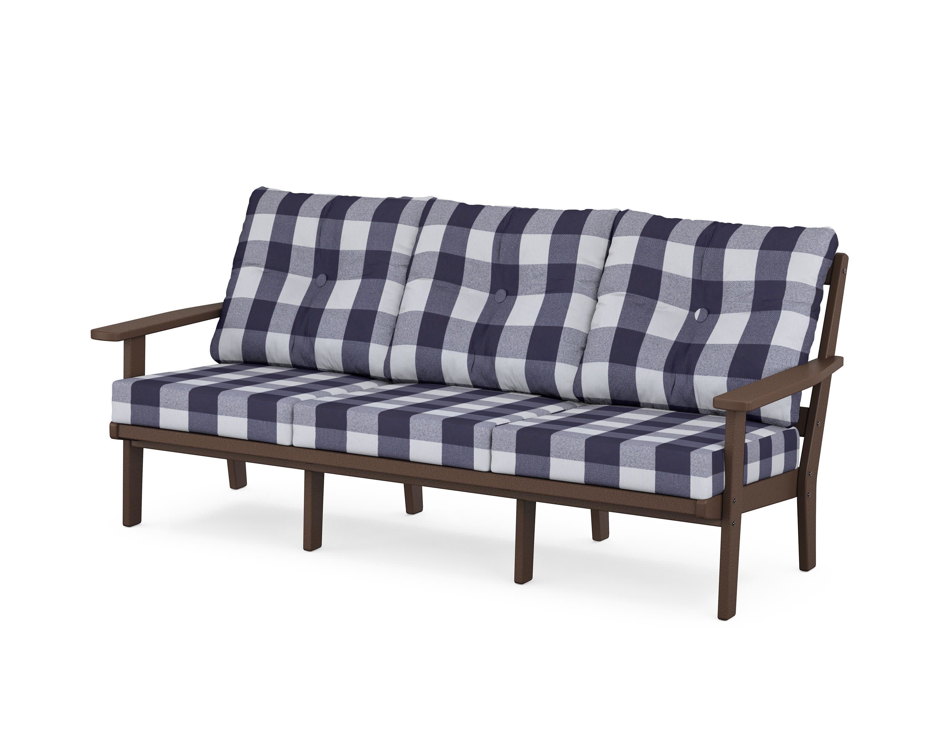 PrairieDeep Seating Sofa in Mahogany / Buffalo Plaid Navy