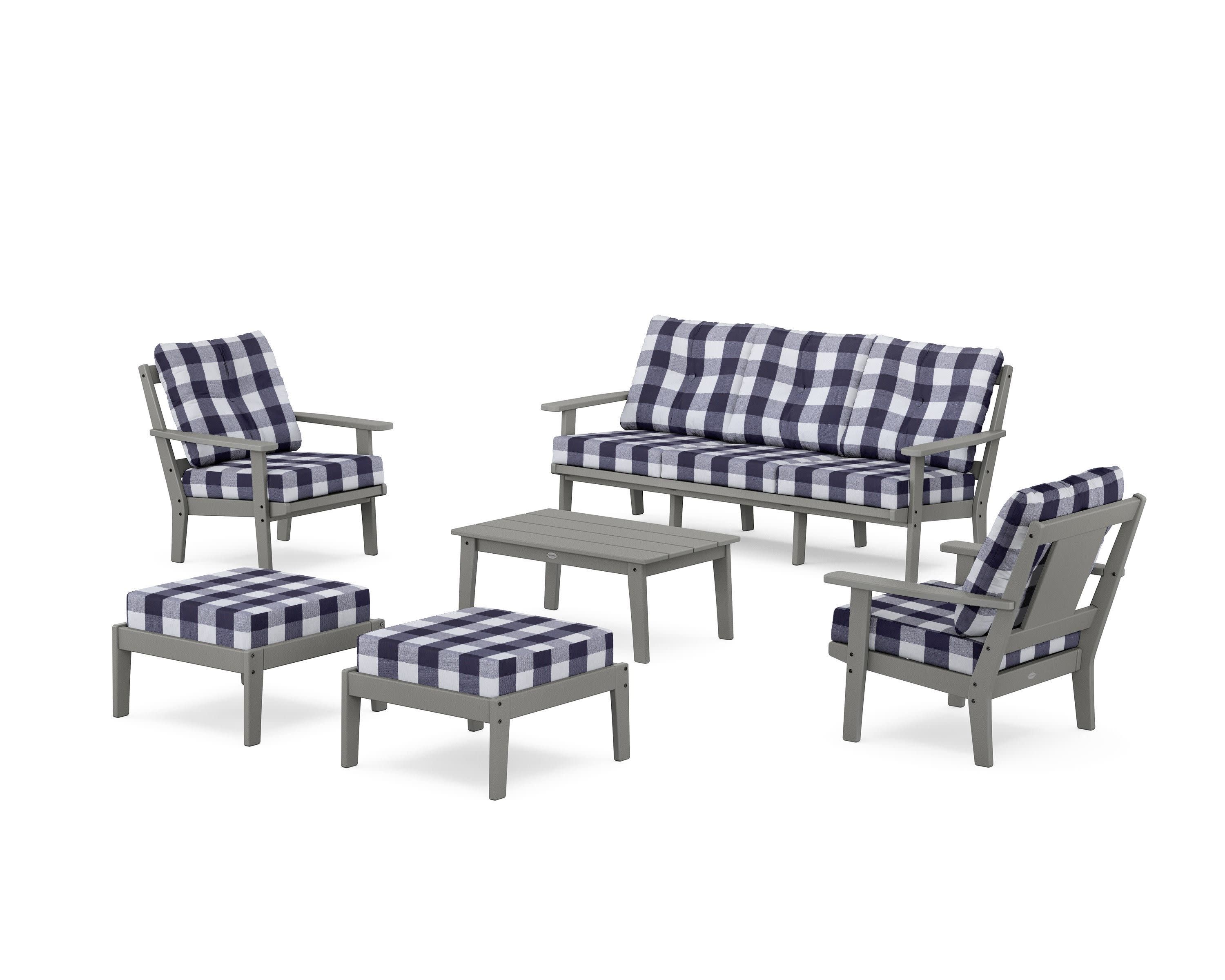 Prairie 6-Piece Lounge Sofa Set in Slate Grey / Buffalo Plaid Navy