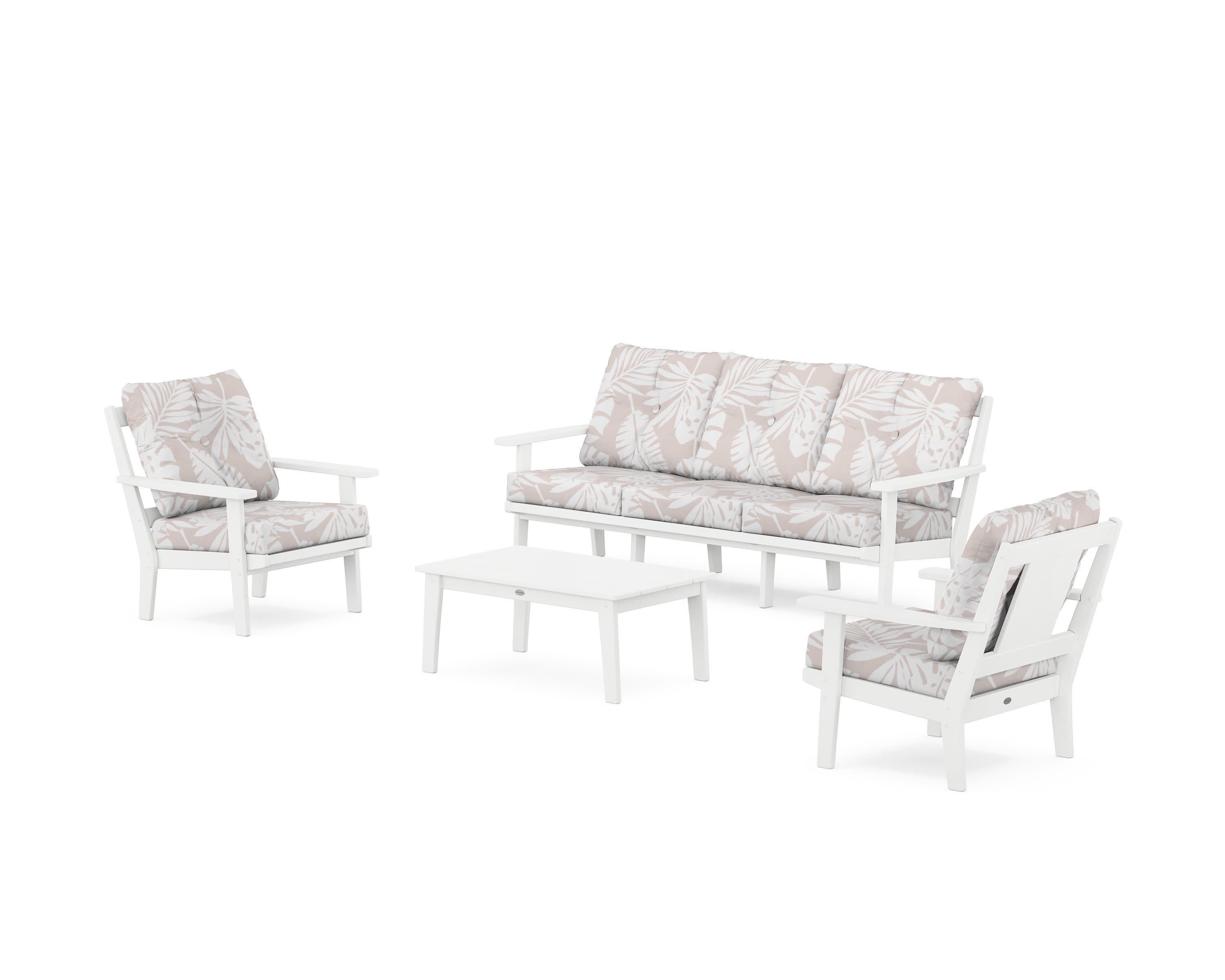 Prairie 4-Piece Deep Seating Set with Sofa in White / Leaf Dune Burlap