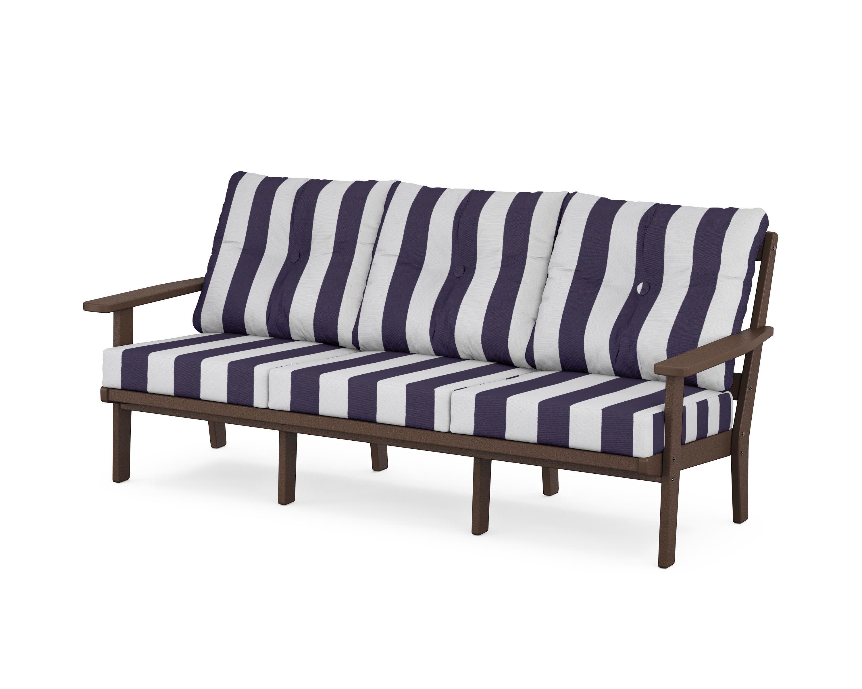 PrairieDeep Seating Sofa in Mahogany / Cabana Stripe Navy
