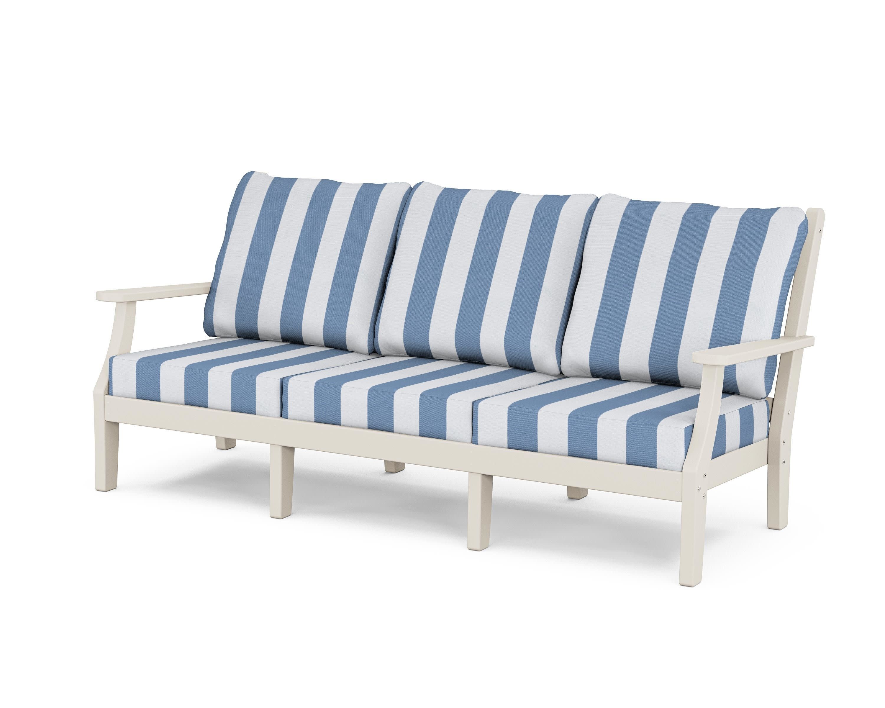 Wovendale Deep Seating Sofa in Sand / Cabana Stripe Sky Blue