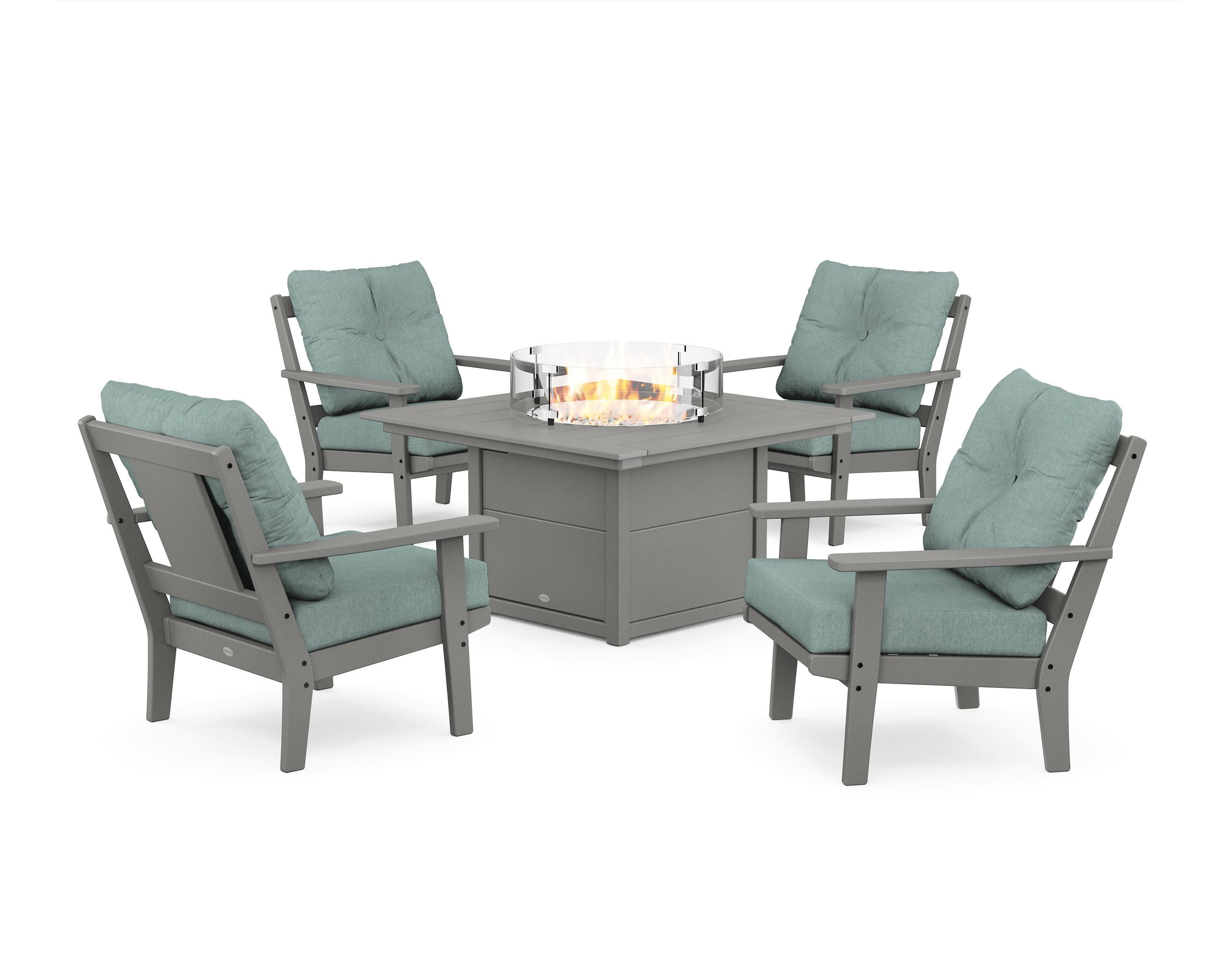 Prairie 5-Piece Deep Seating Set with Fire Pit Table in Slate Grey / Glacier Spa