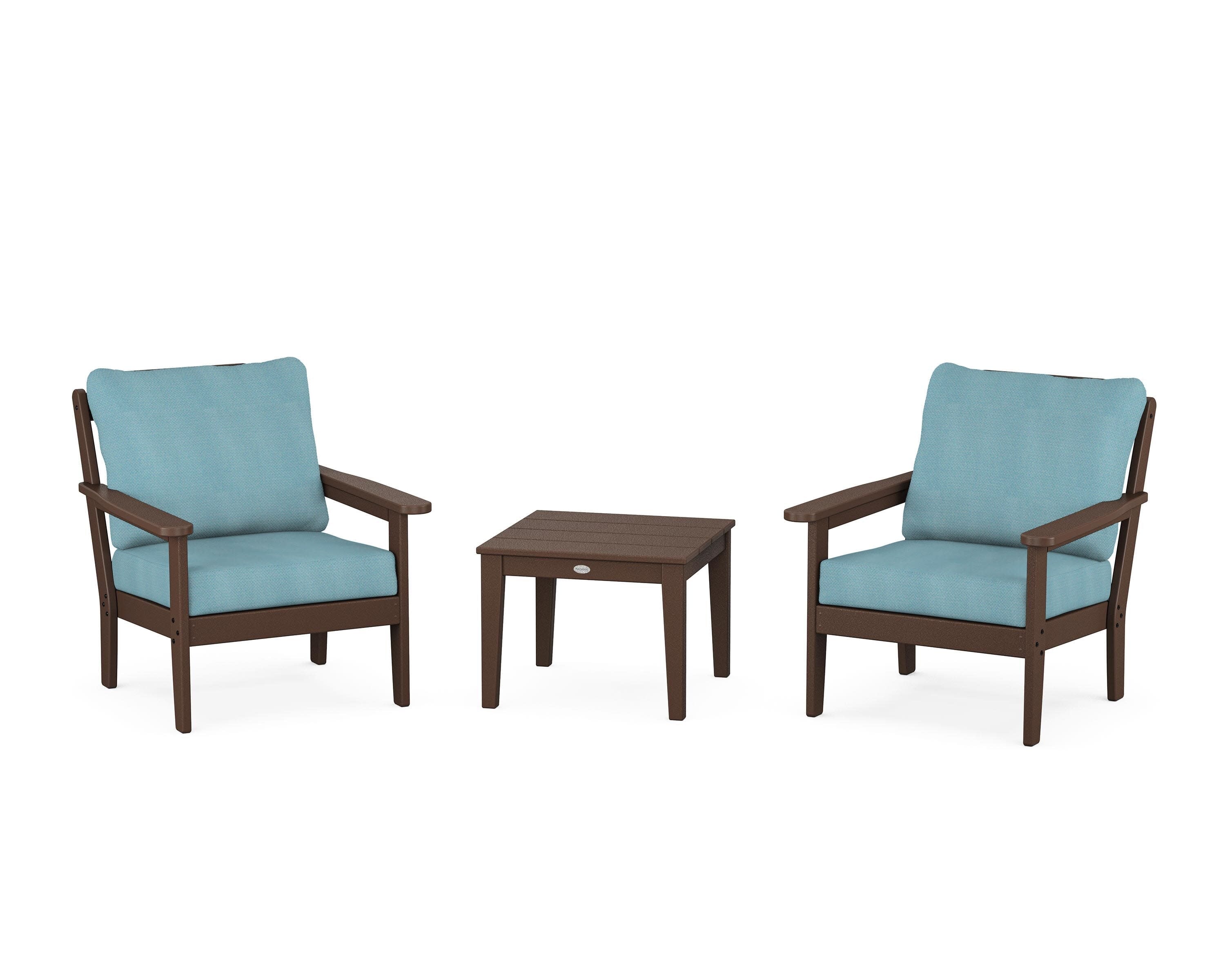 Cottage 3-Piece Deep Seating Set in Mahogany / Lattice Sky Blue