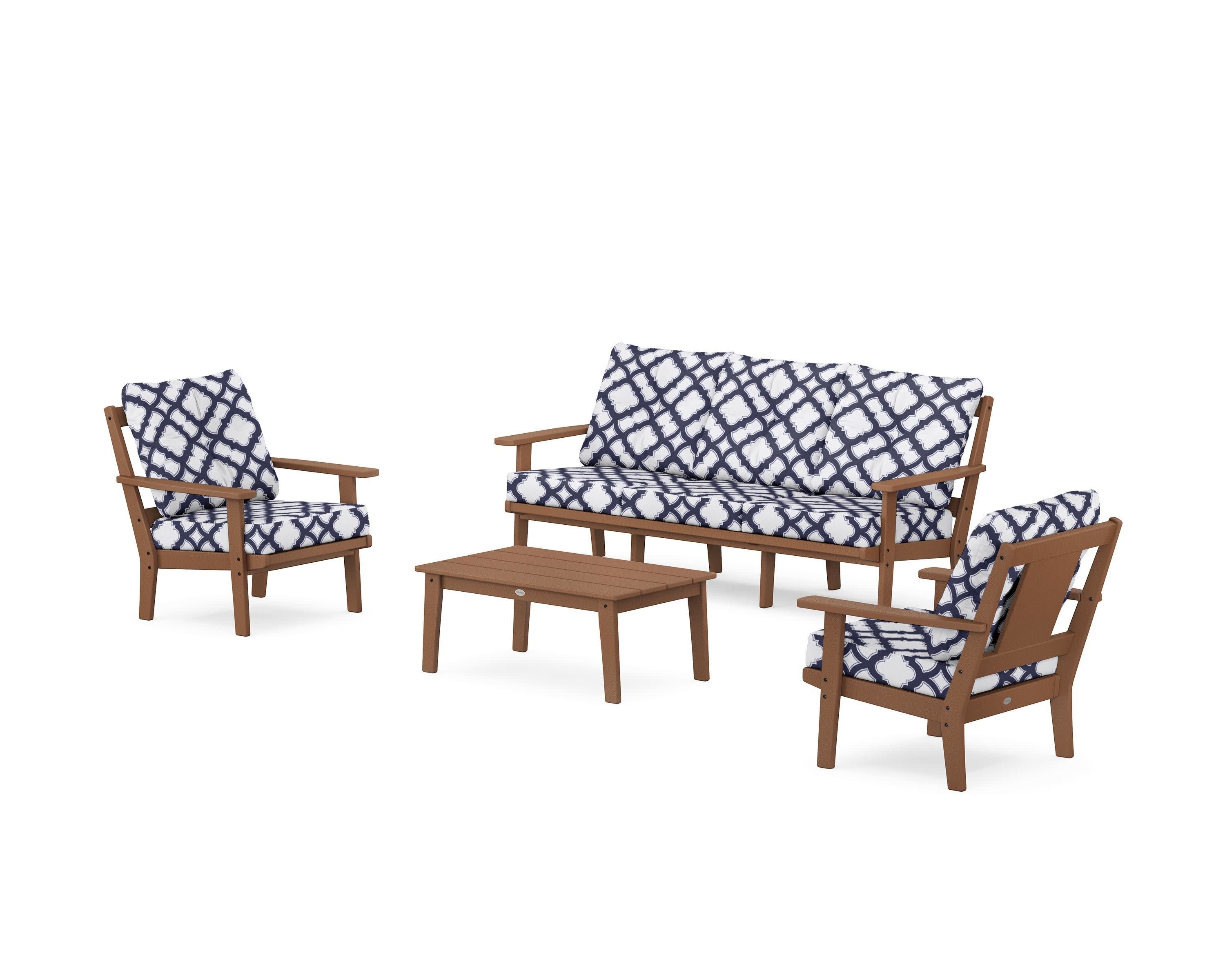 Prairie 4-Piece Deep Seating Set with Sofa in Teak / Trellis Navy