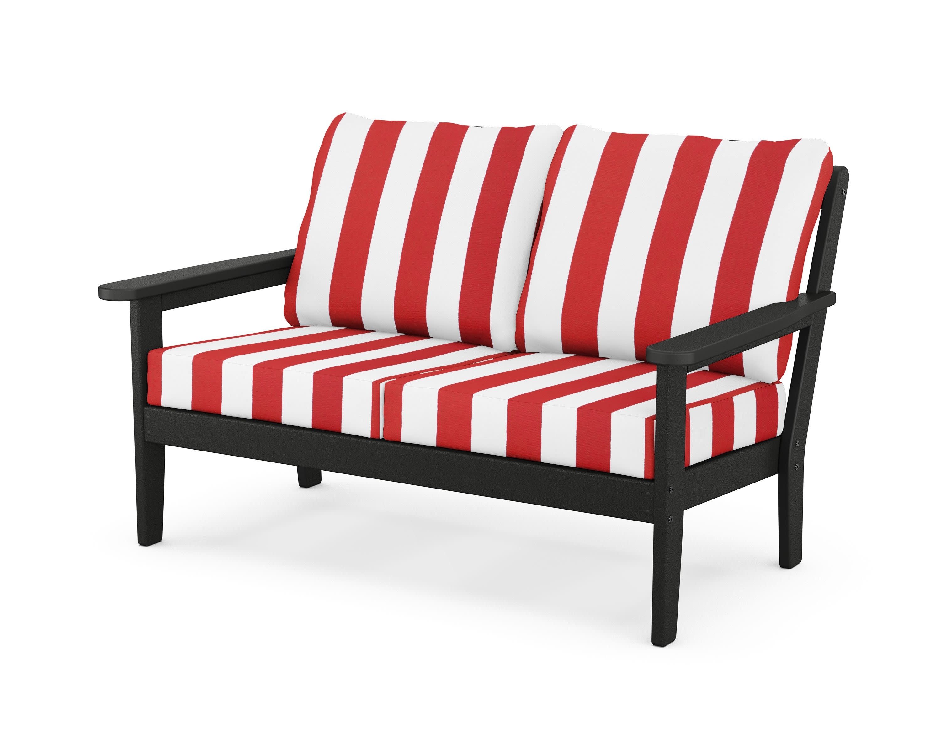 Cottage Deep Seating Loveseat in Black / Cabana Stripe Crimson