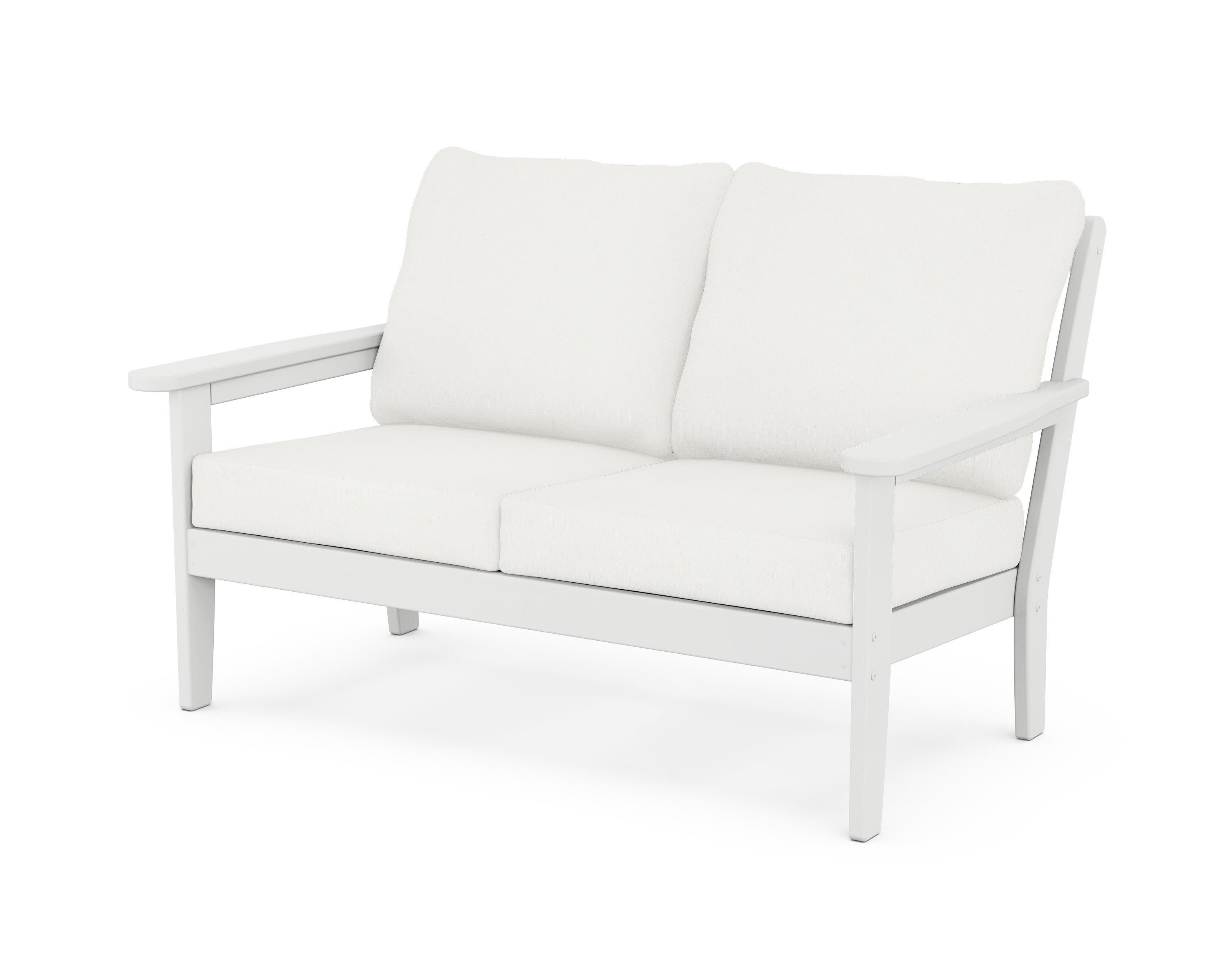 Cottage Deep Seating Loveseat in White / Natural Linen