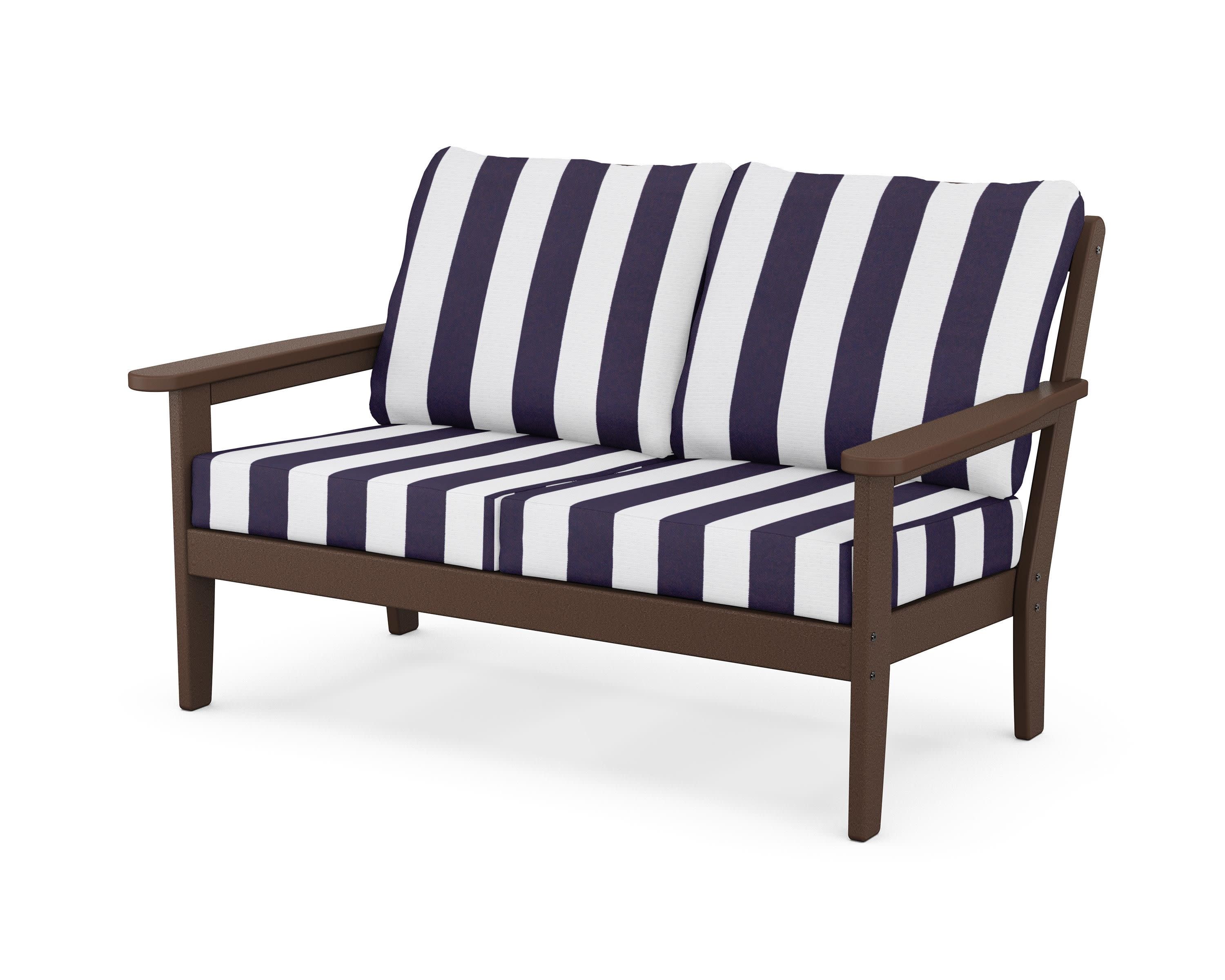 Cottage Deep Seating Loveseat in Mahogany / Cabana Stripe Navy