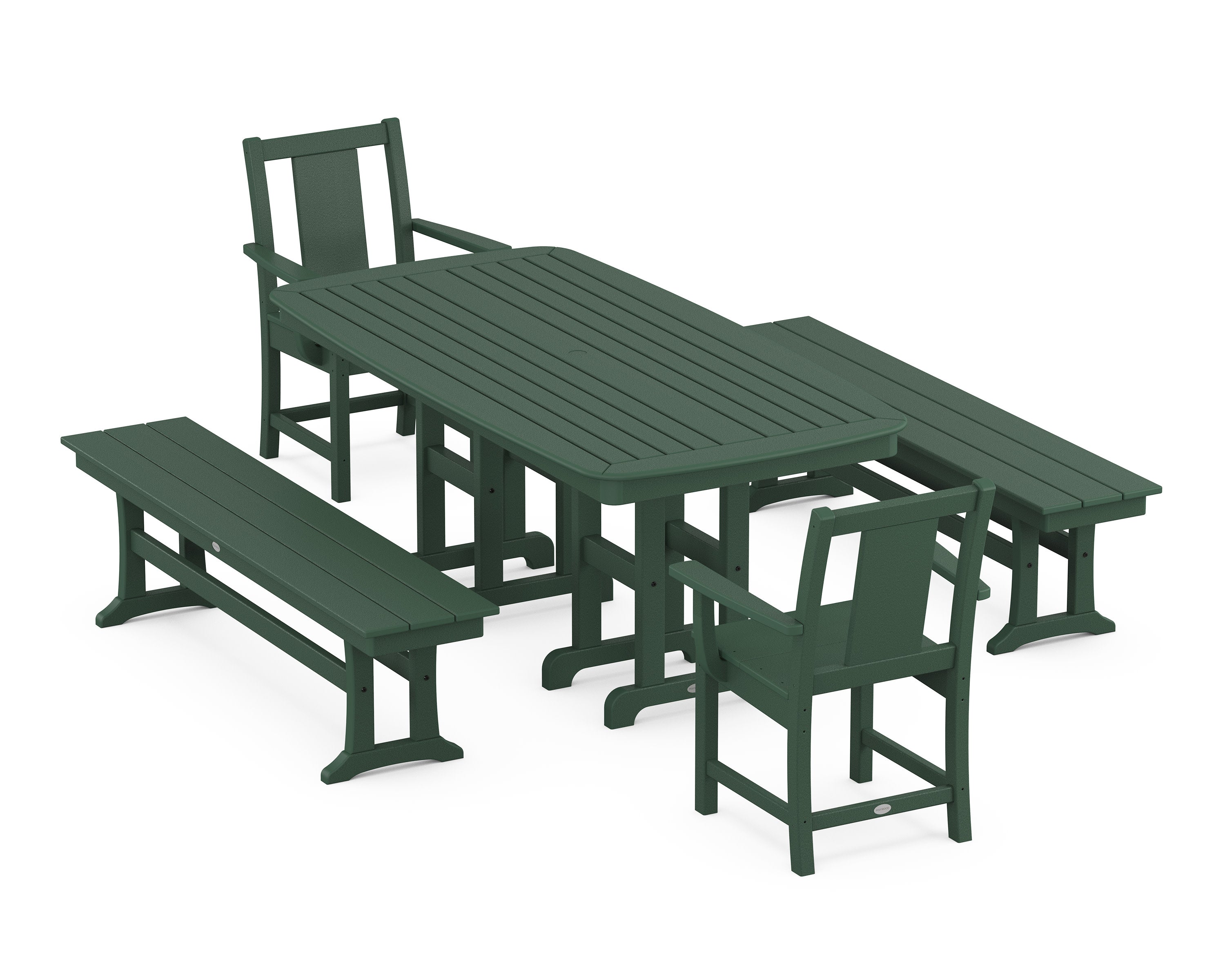 Prairie 5-Piece Dining Set with Benches in Green