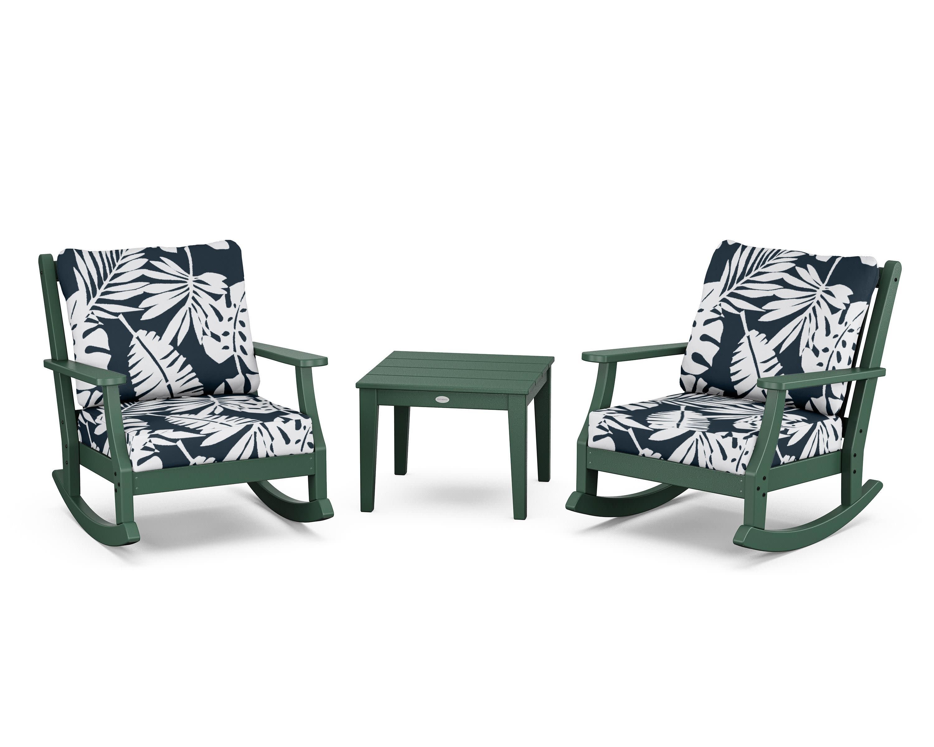 Wovendale 3-Piece Deep Seating Rocker Set in Green / Leaf Marine Indigo