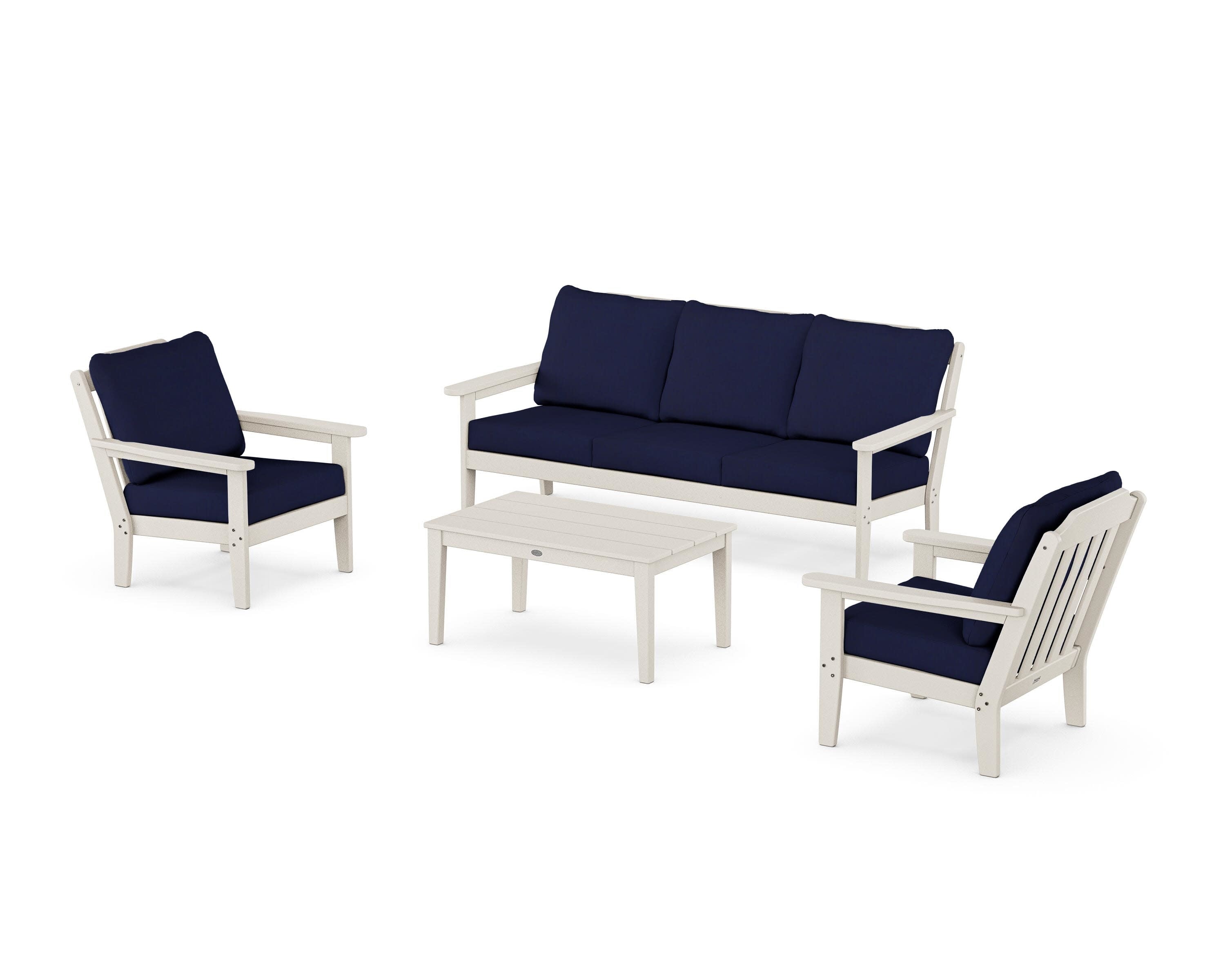Cottage 4-Piece Deep Seating Set with Sofa in Sand / Navy