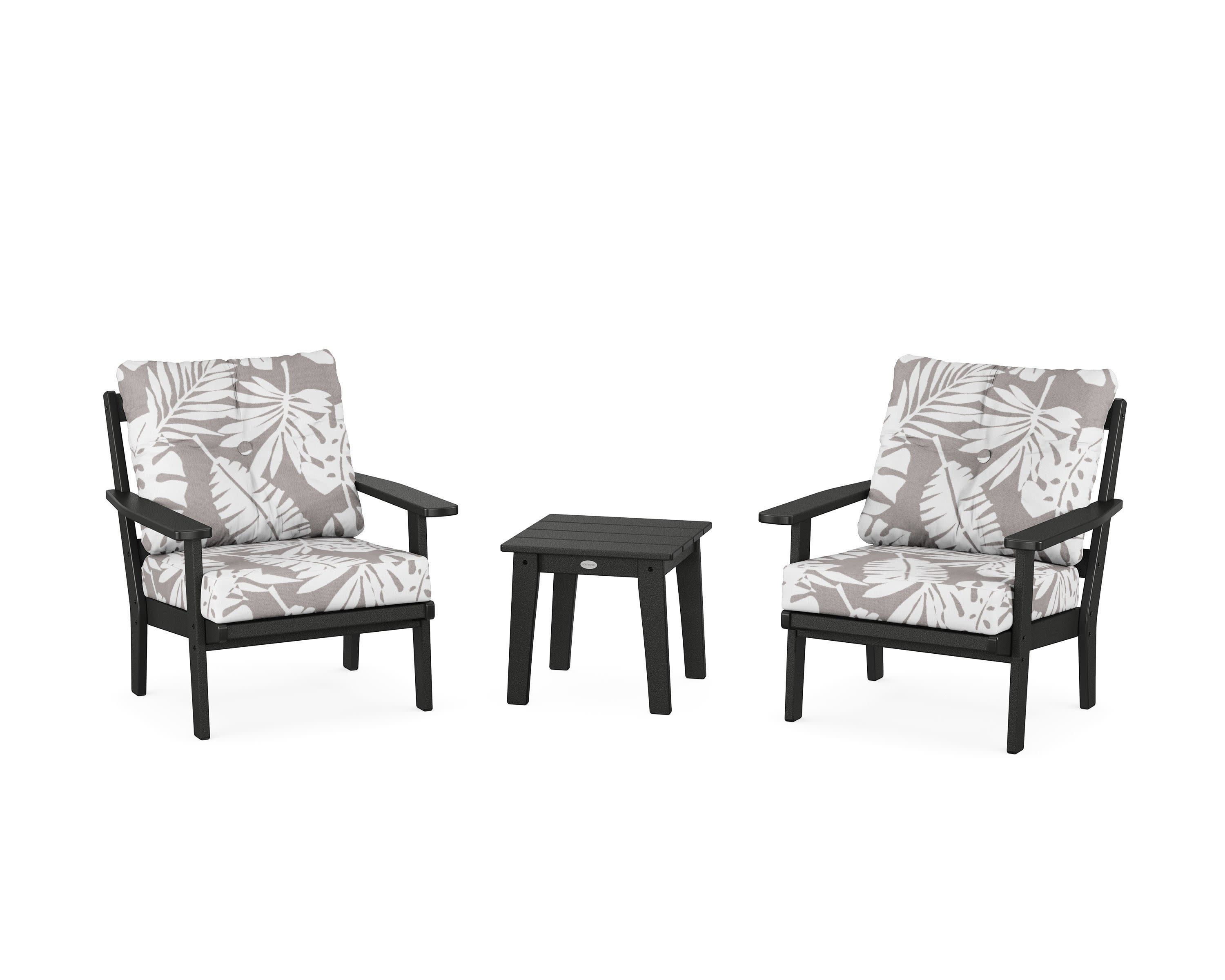 Prairie 3-Piece Deep Seating Set in Black / Leaf Grey Mist