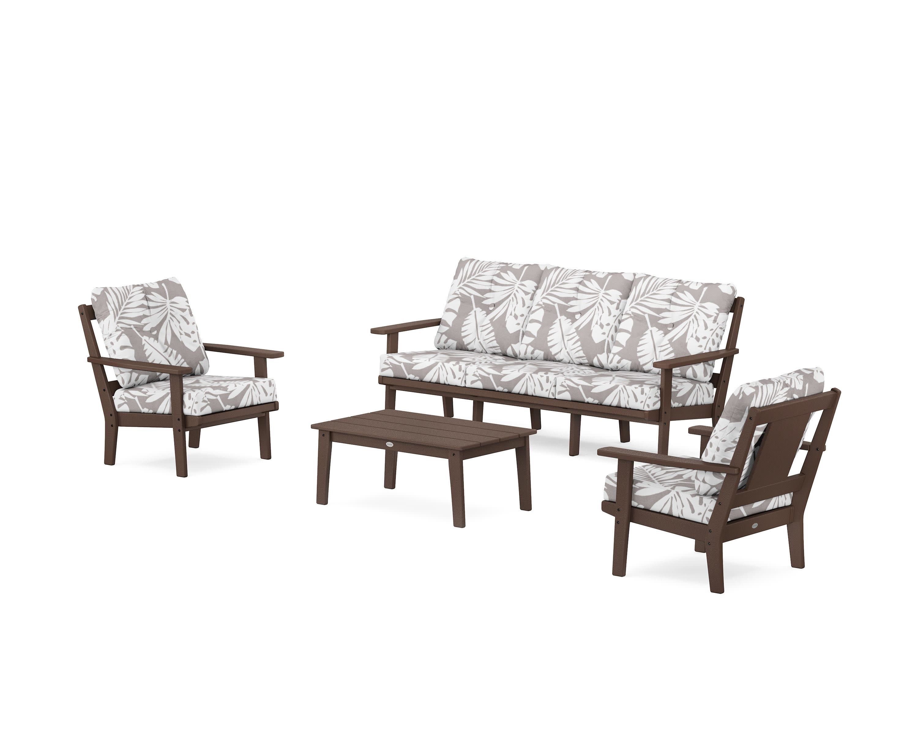 Prairie 4-Piece Deep Seating Set with Sofa in Mahogany / Leaf Grey Mist