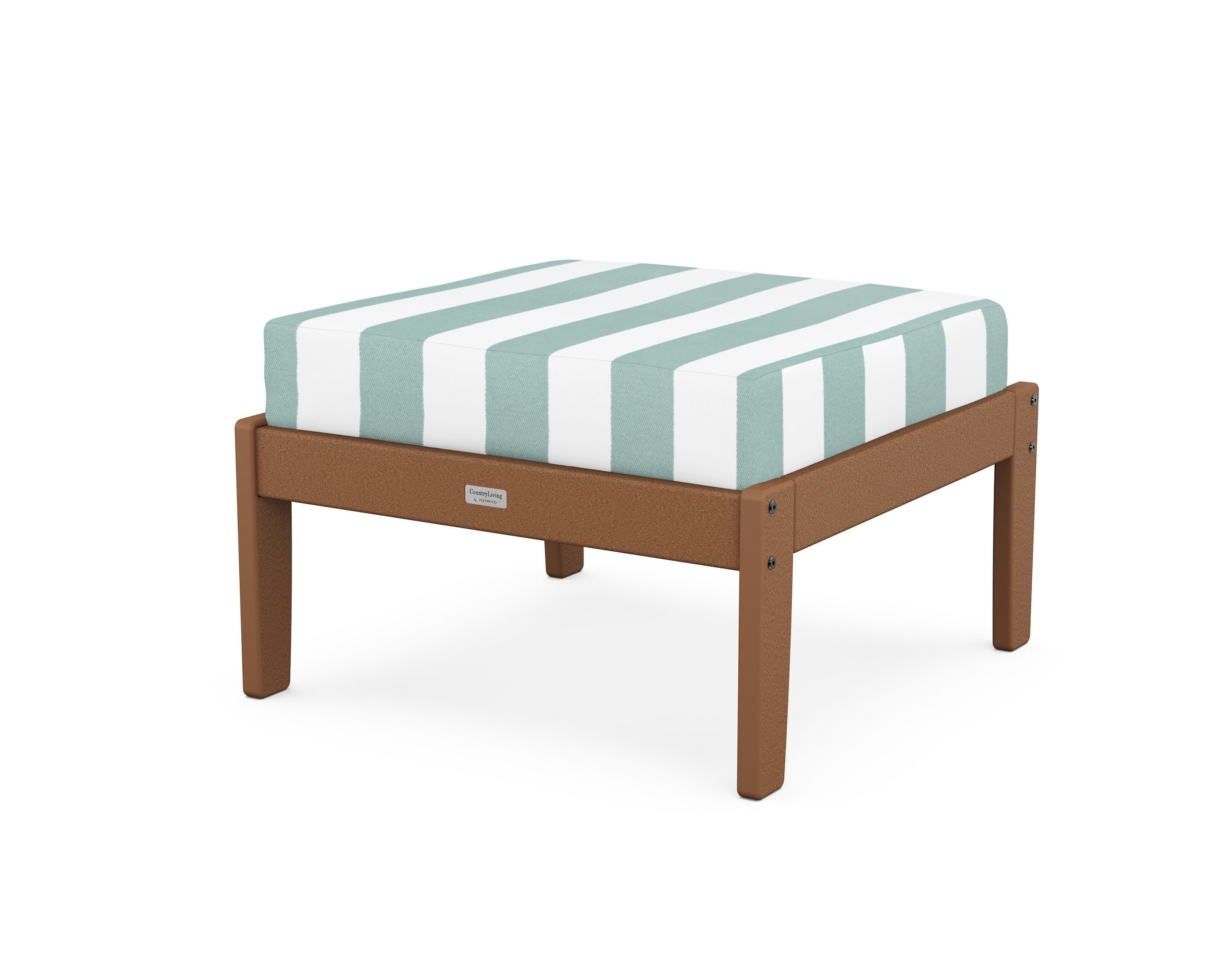 Cottage Deep Seating Ottoman in Teak / Cabana Stripe Glacier Spa