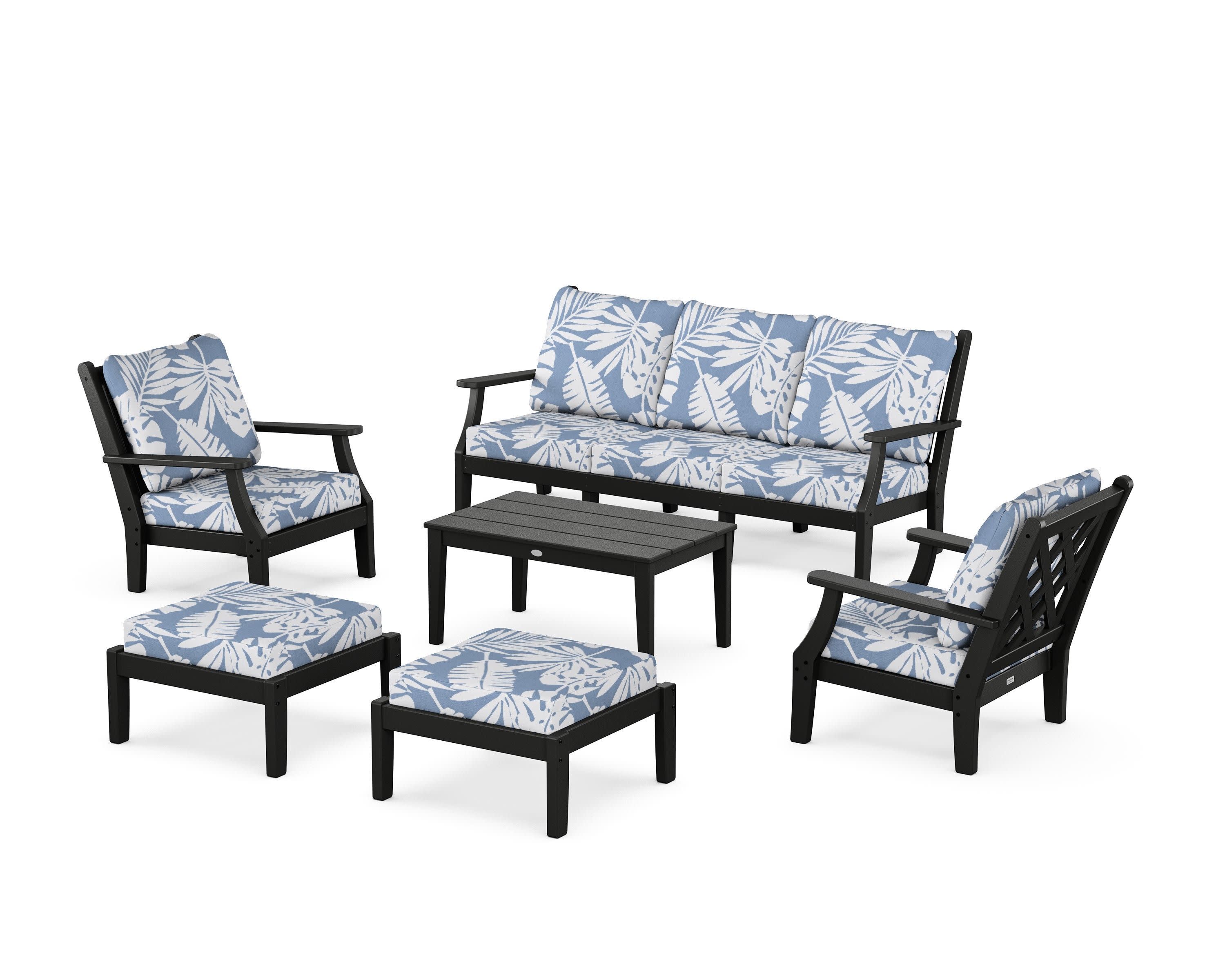 Wovendale 6-Piece Lounge Sofa Set in Black / Leaf Sky Blue