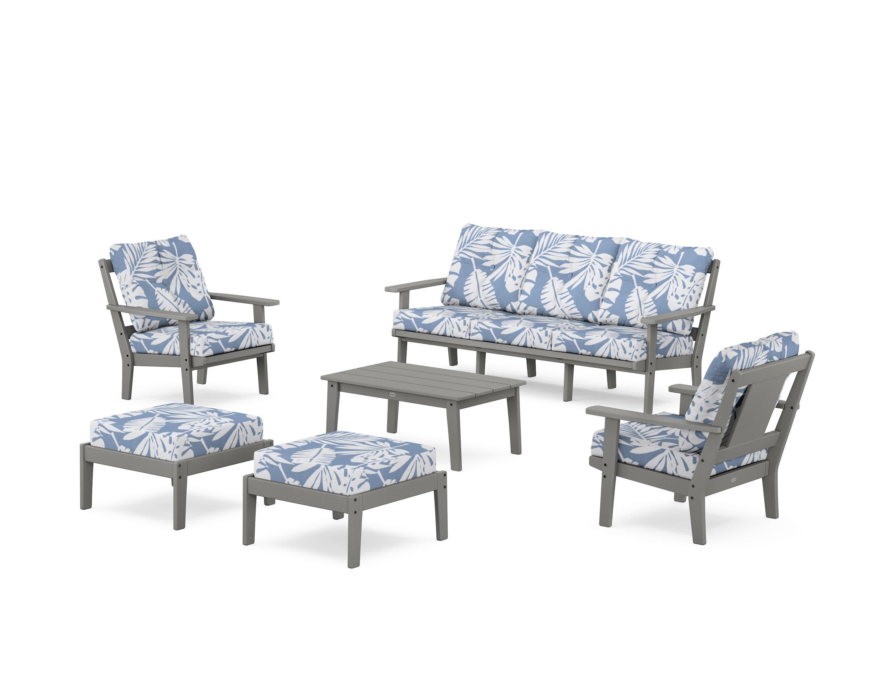 Prairie 6-Piece Lounge Sofa Set in Slate Grey / Leaf Sky Blue