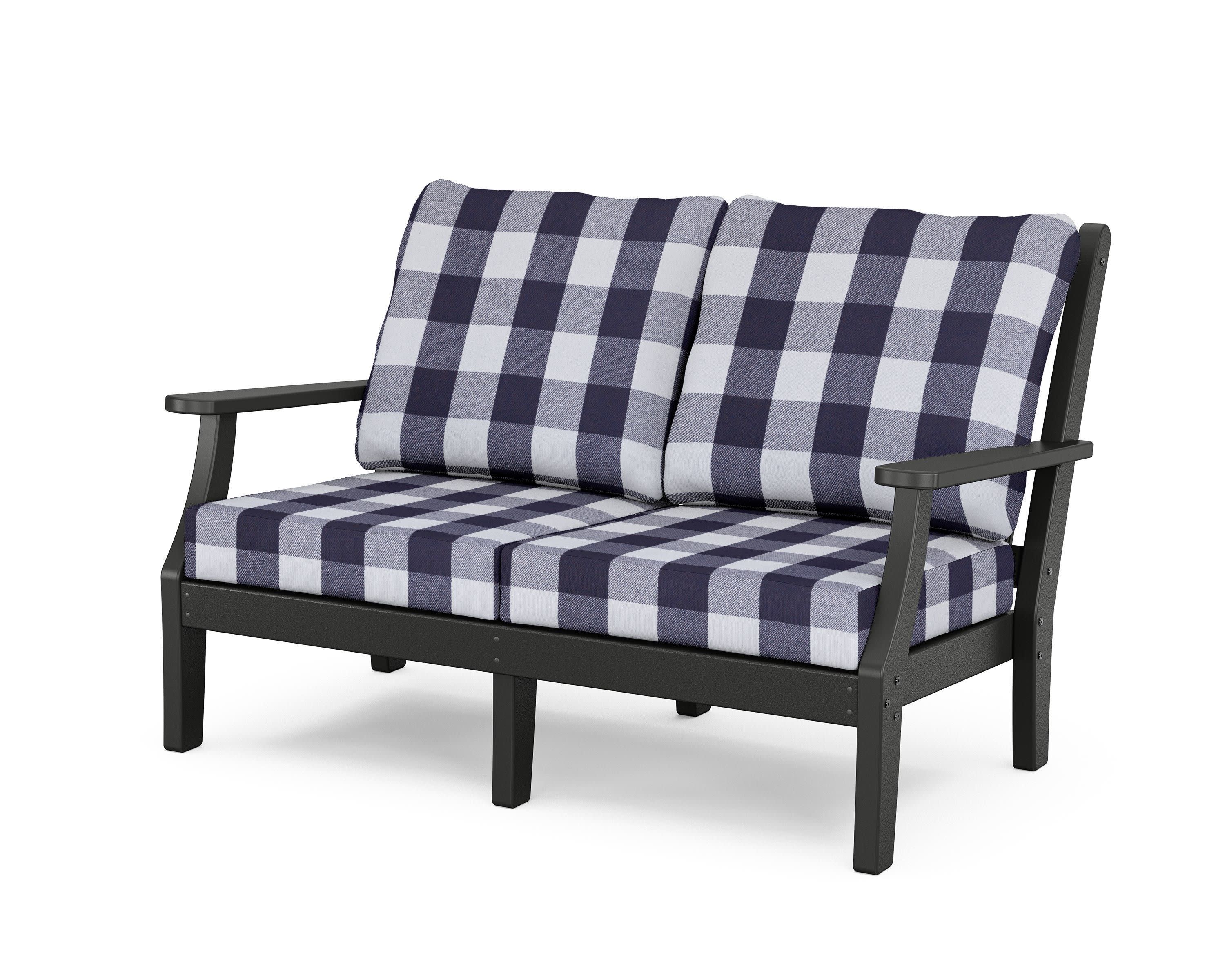 Wovendale Deep Seating Loveseat in Black / Buffalo Plaid Navy