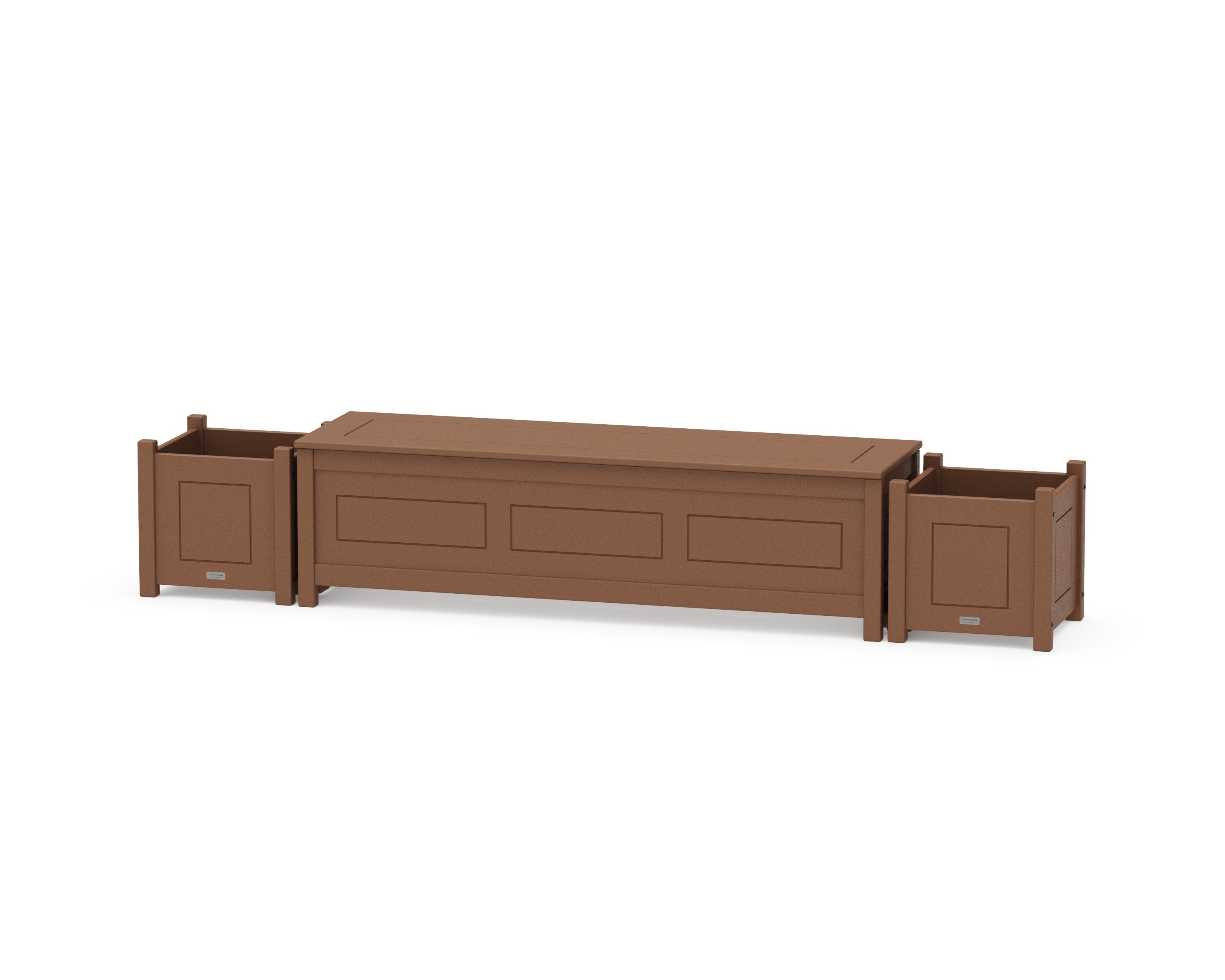 60" Country Living Straight Planter Storage Bench Set in Teak