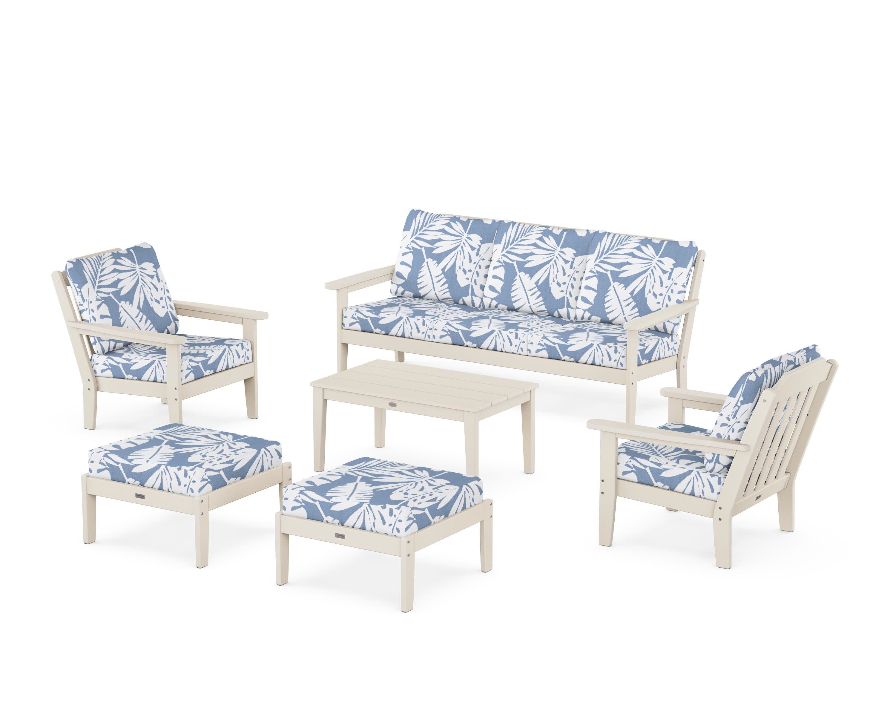 Cottage 6-Piece Lounge Sofa Set in Sand / Leaf Sky Blue