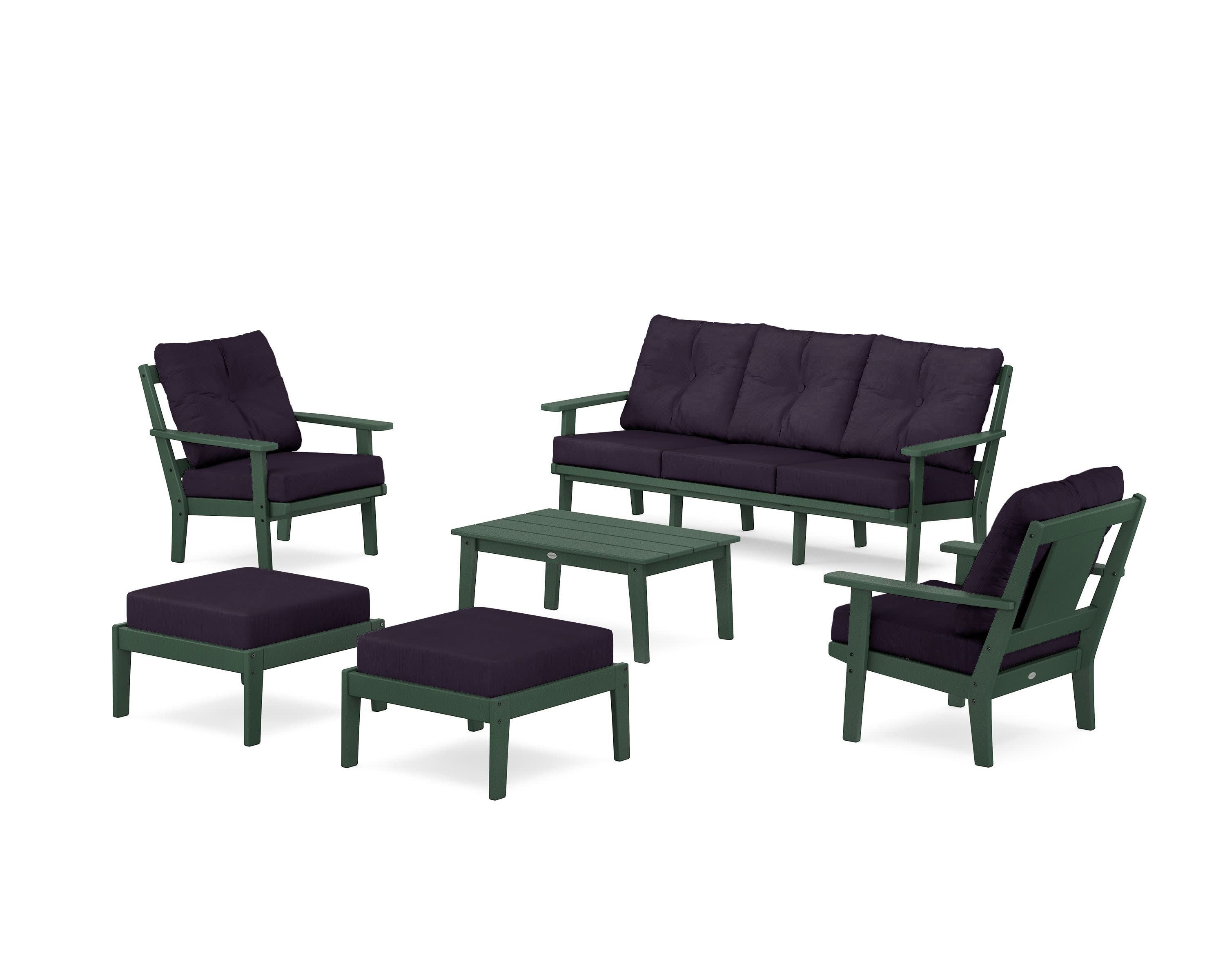 Prairie 6-Piece Lounge Sofa Set in Green / Navy Linen