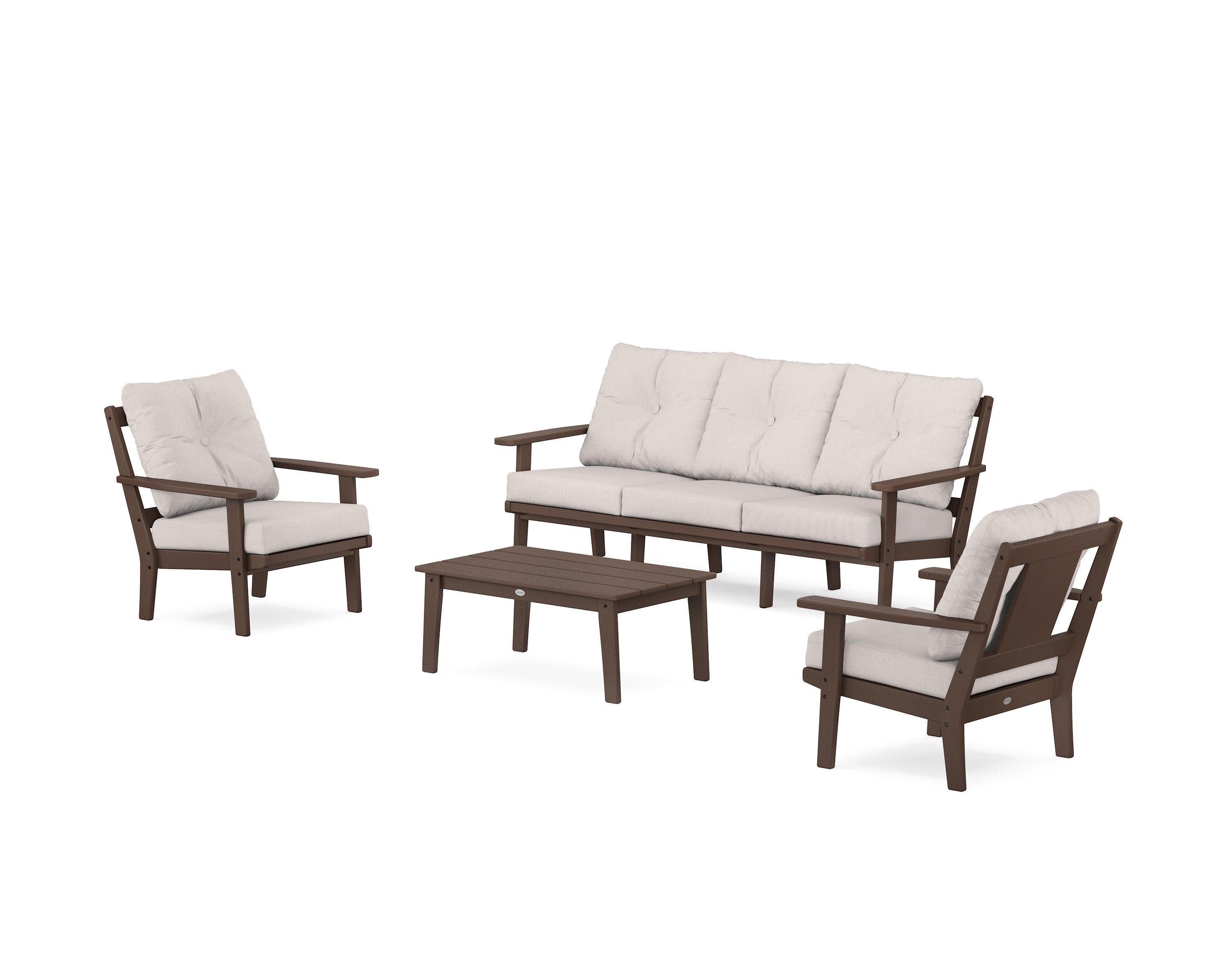 Prairie 4-Piece Deep Seating Set with Sofa in Mahogany / Dune Burlap