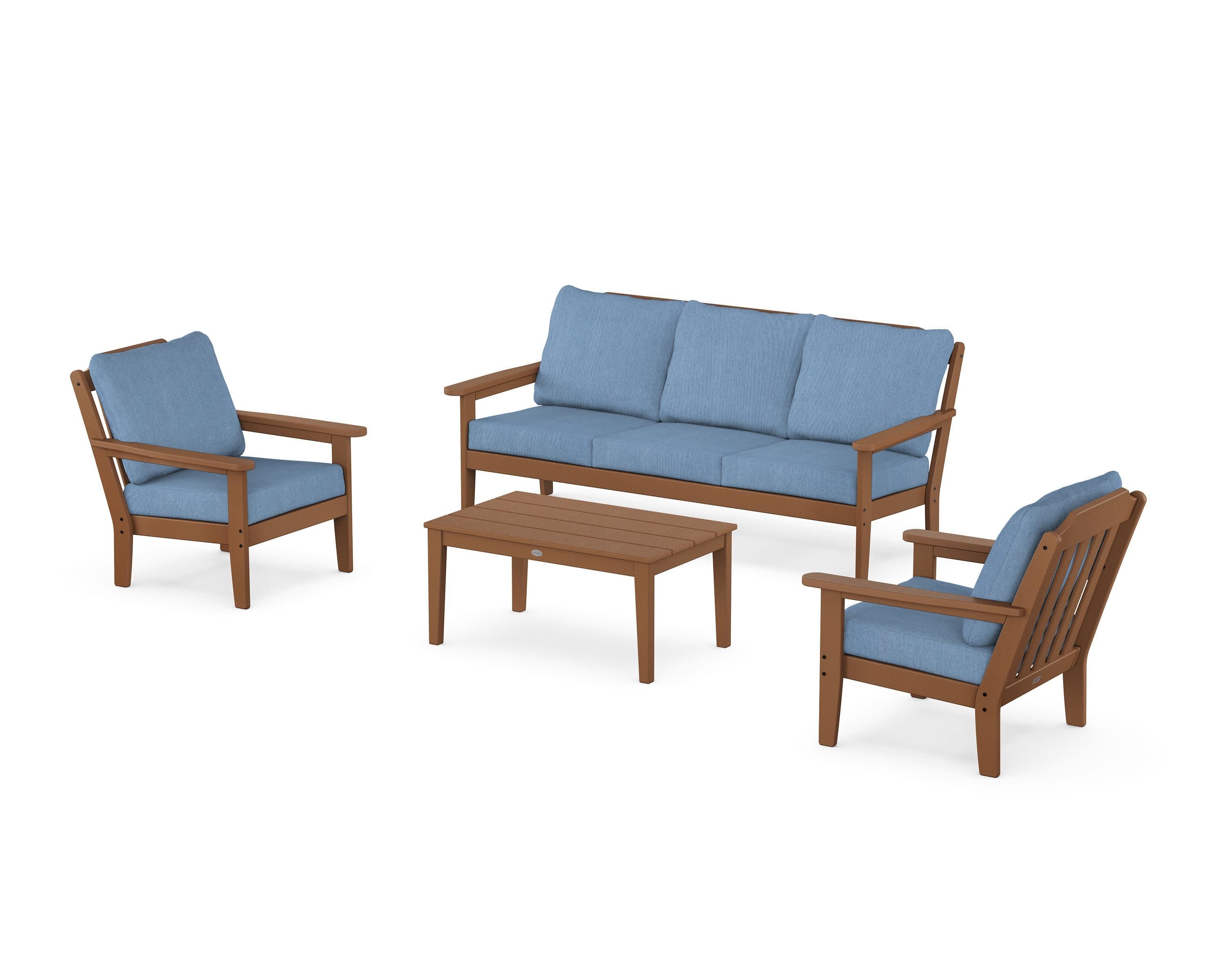Cottage 4-Piece Deep Seating Set with Sofa in Teak / Sky Blue