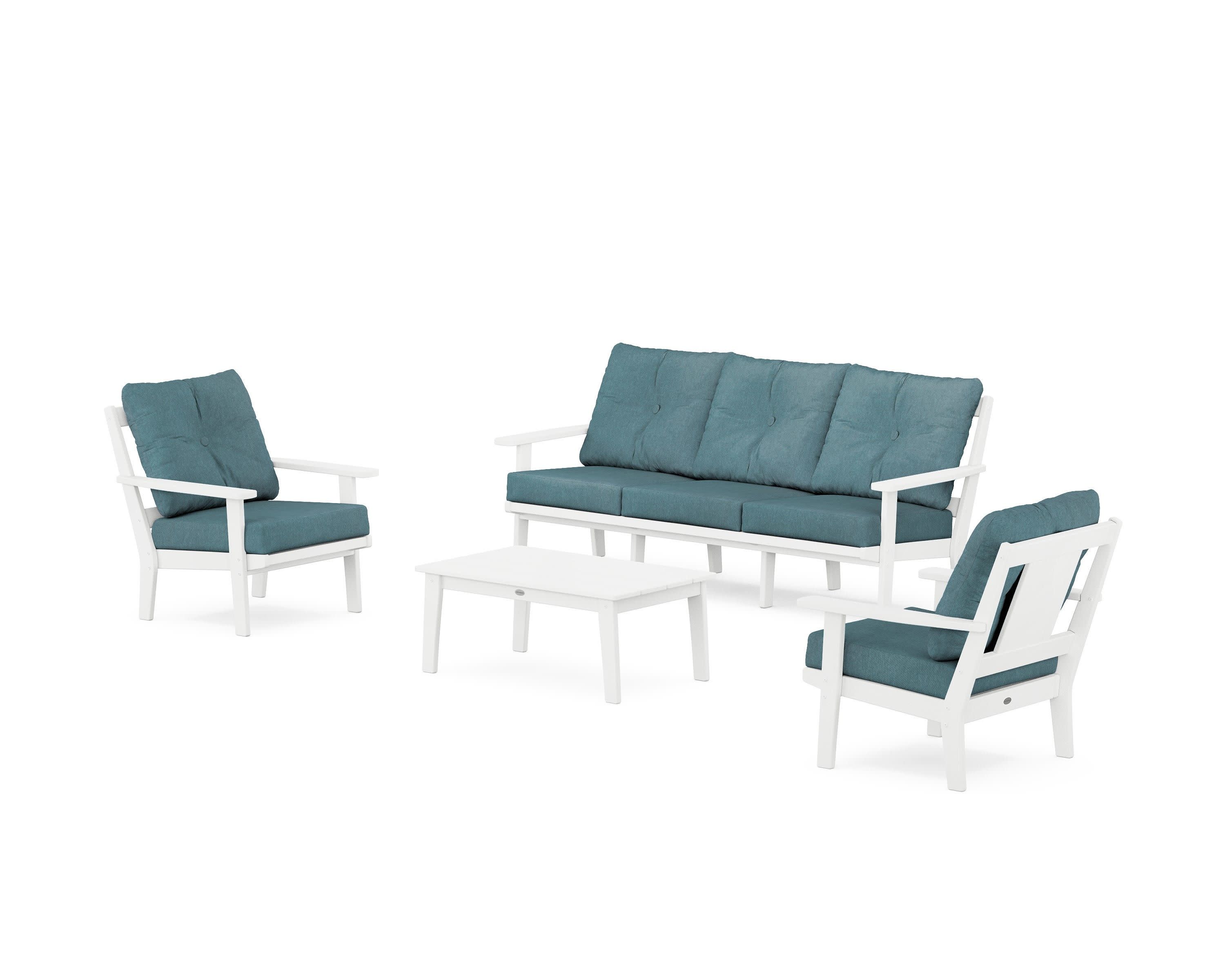 Prairie 4-Piece Deep Seating Set with Sofa in White / Ocean Teal