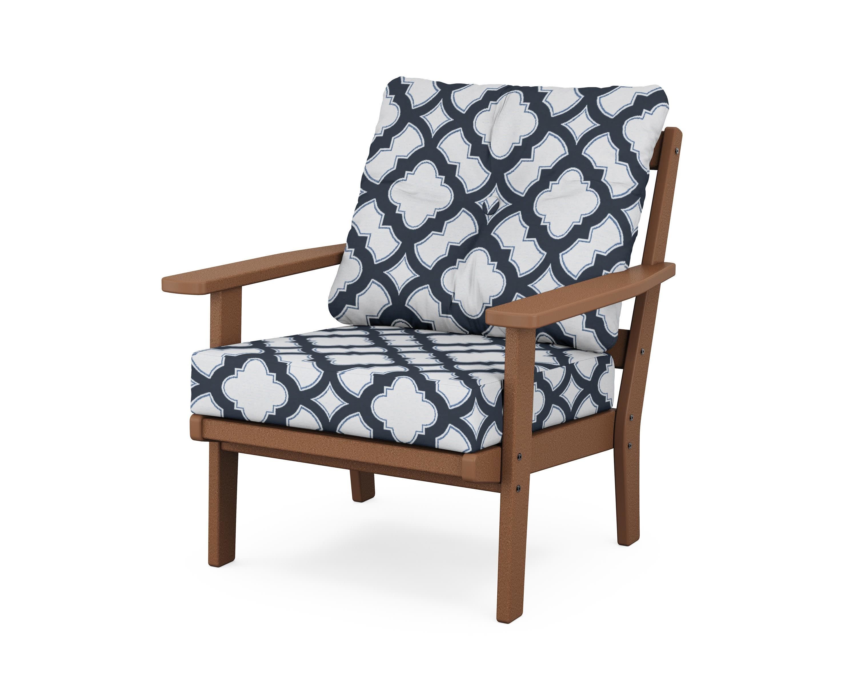 Prairie Deep Seating Chair in Teak / Trellis Marine Indigo