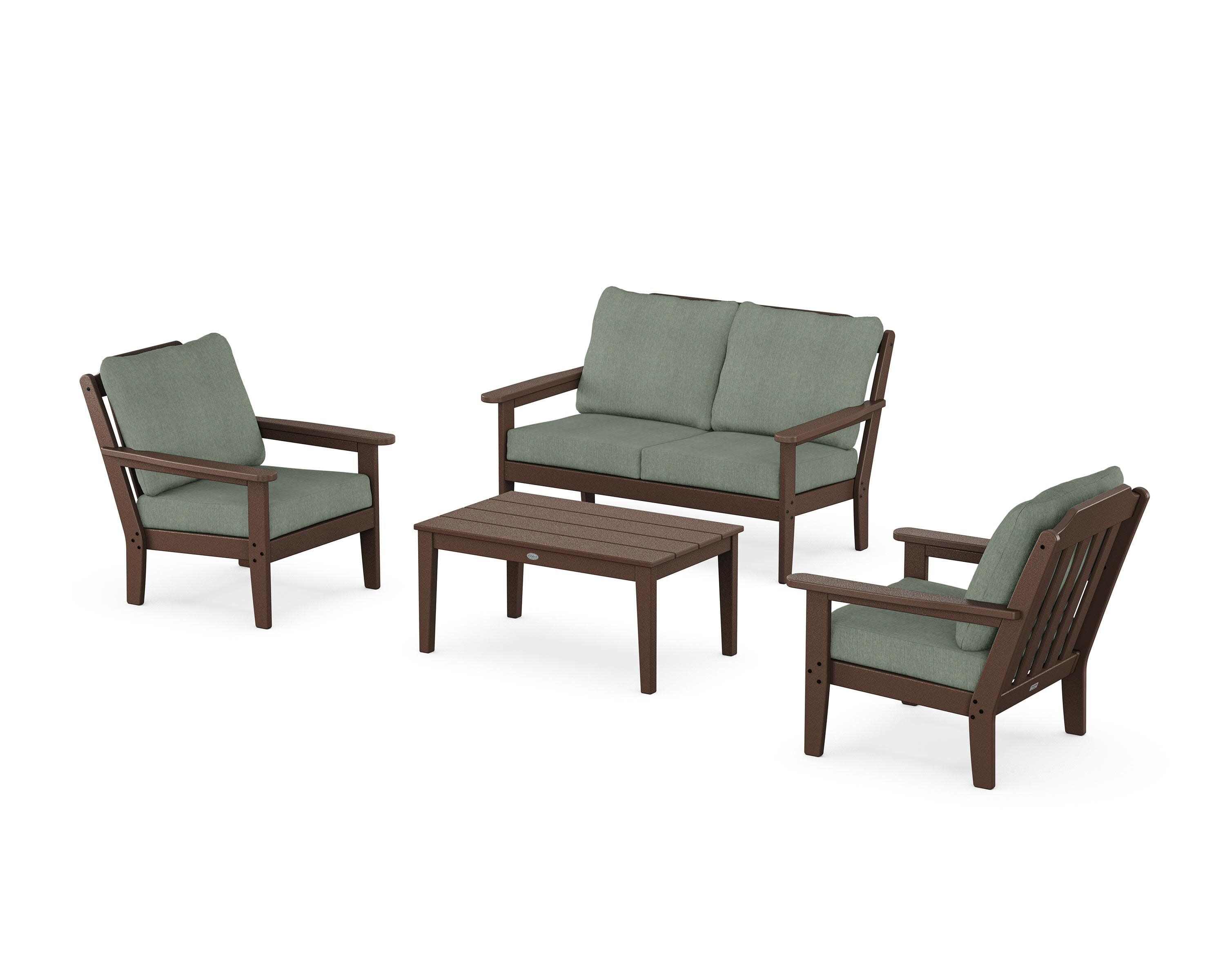 Cottage 4-Piece Deep Seating Set with Loveseat in Mahogany / Cast Sage