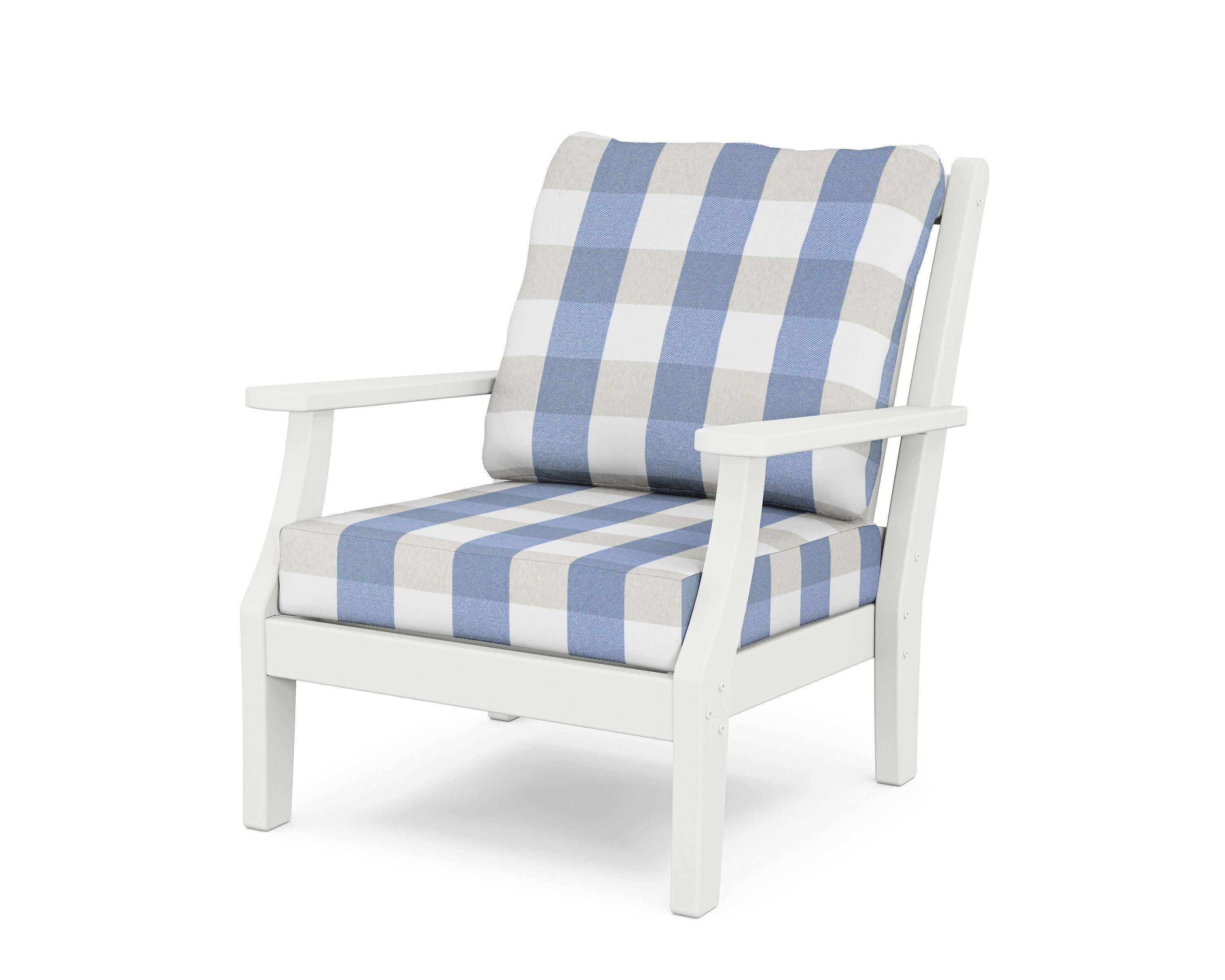 Wovendale Deep Seating Chair in White / Buffalo Plaid Sky Blue