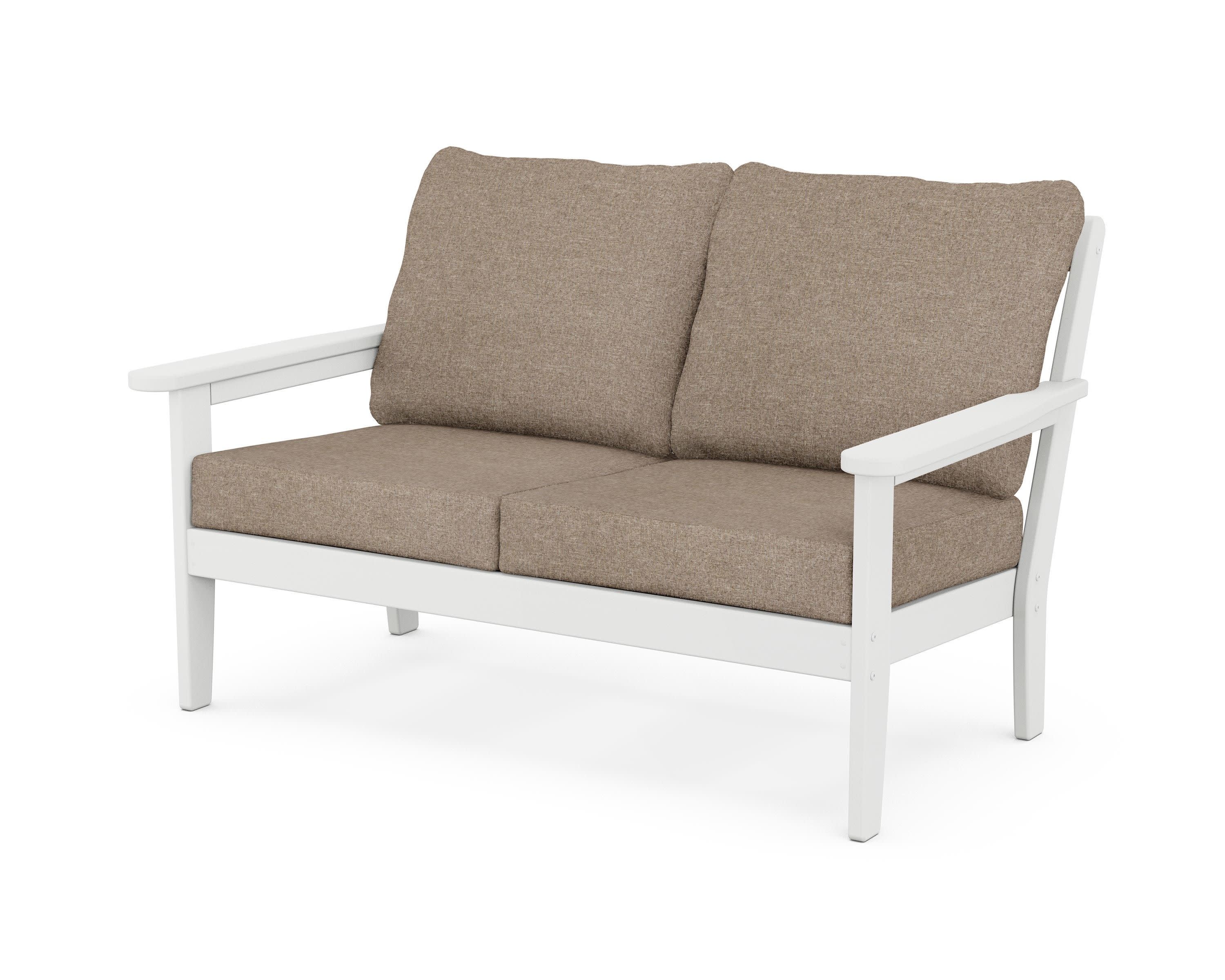 Cottage Deep Seating Loveseat in White / Spiced Burlap