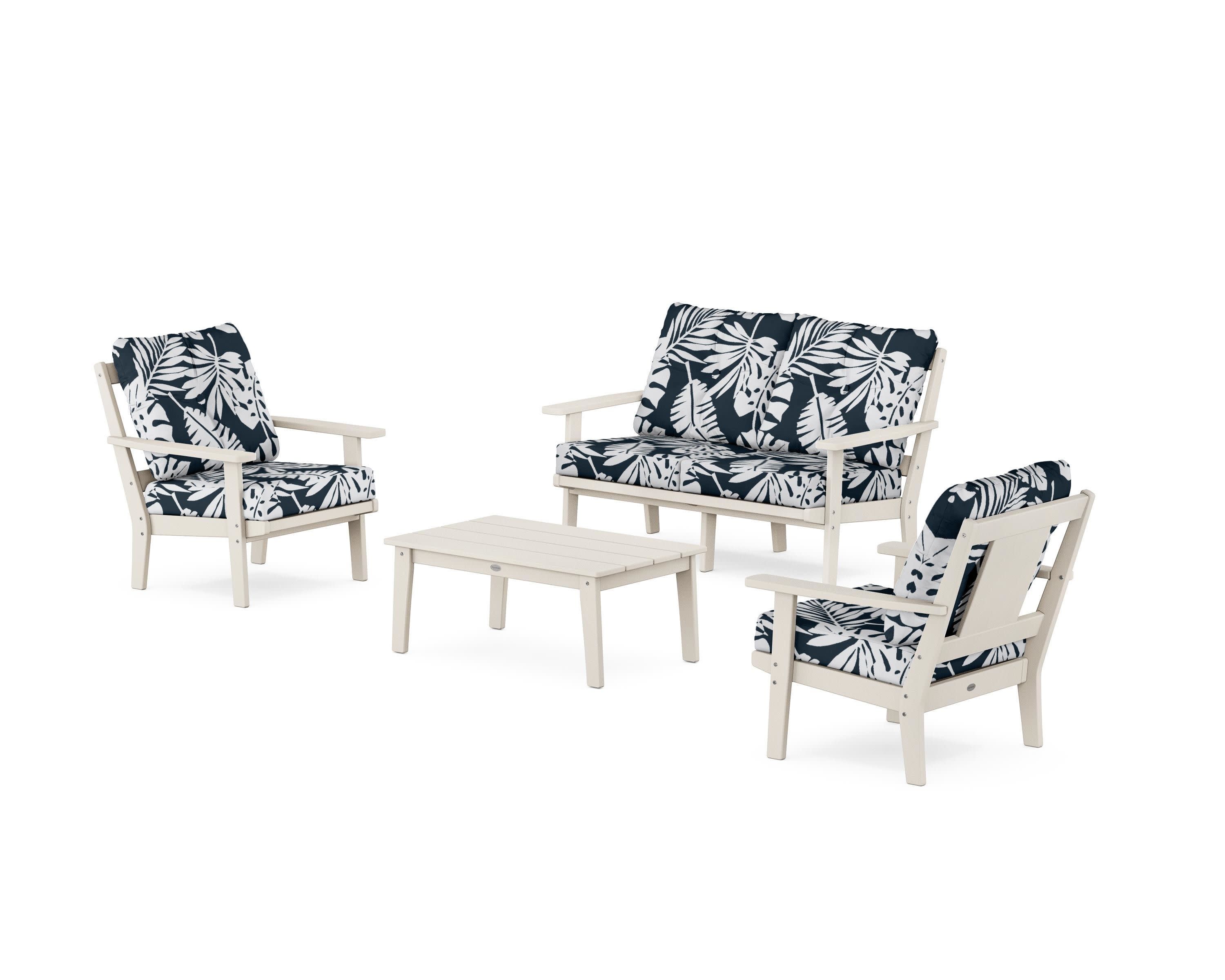 Prairie 4-Piece Deep Seating Set with Loveseat in Sand / Leaf Marine Indigo