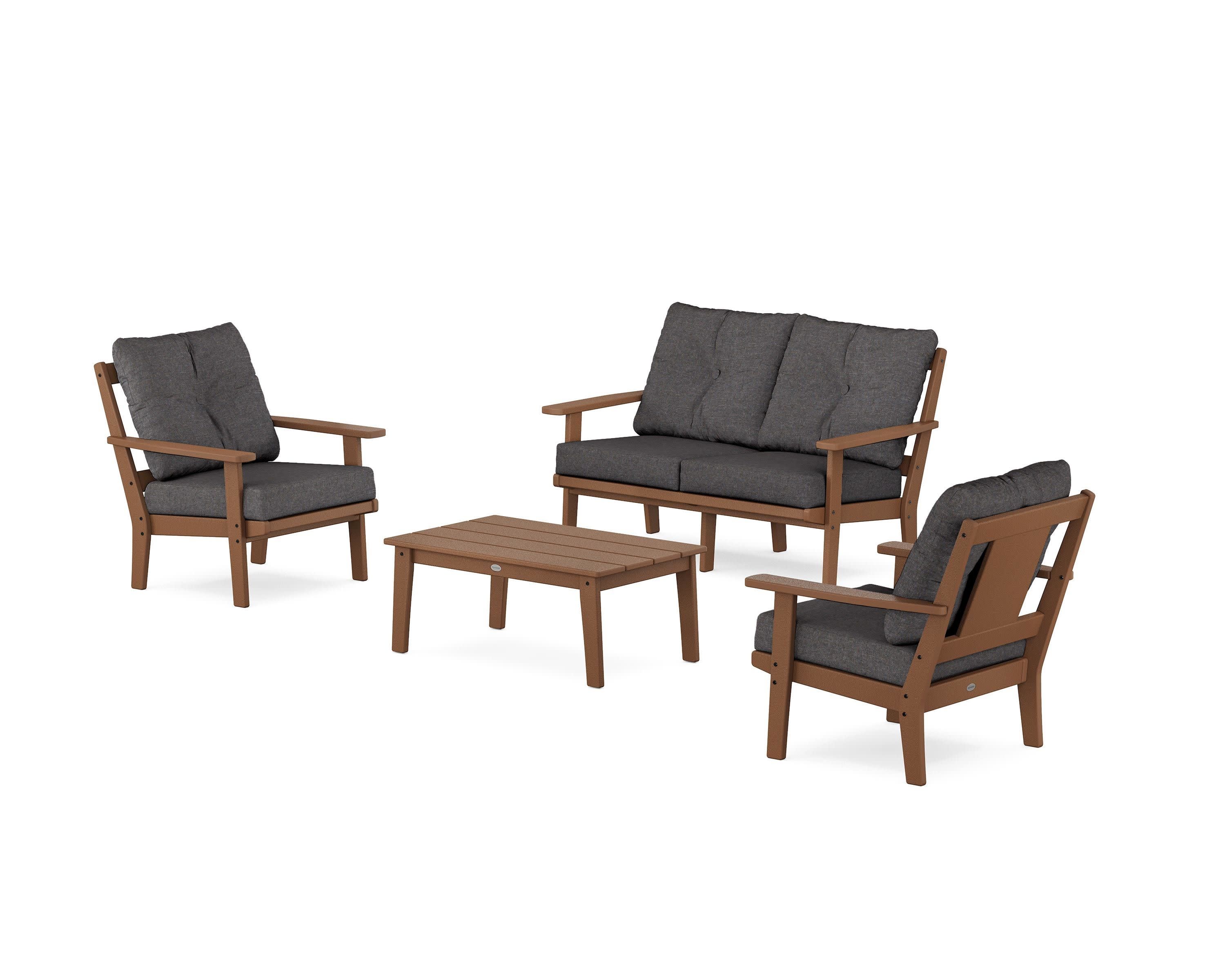 Prairie 4-Piece Deep Seating Set with Loveseat in Teak / Ash Charcoal